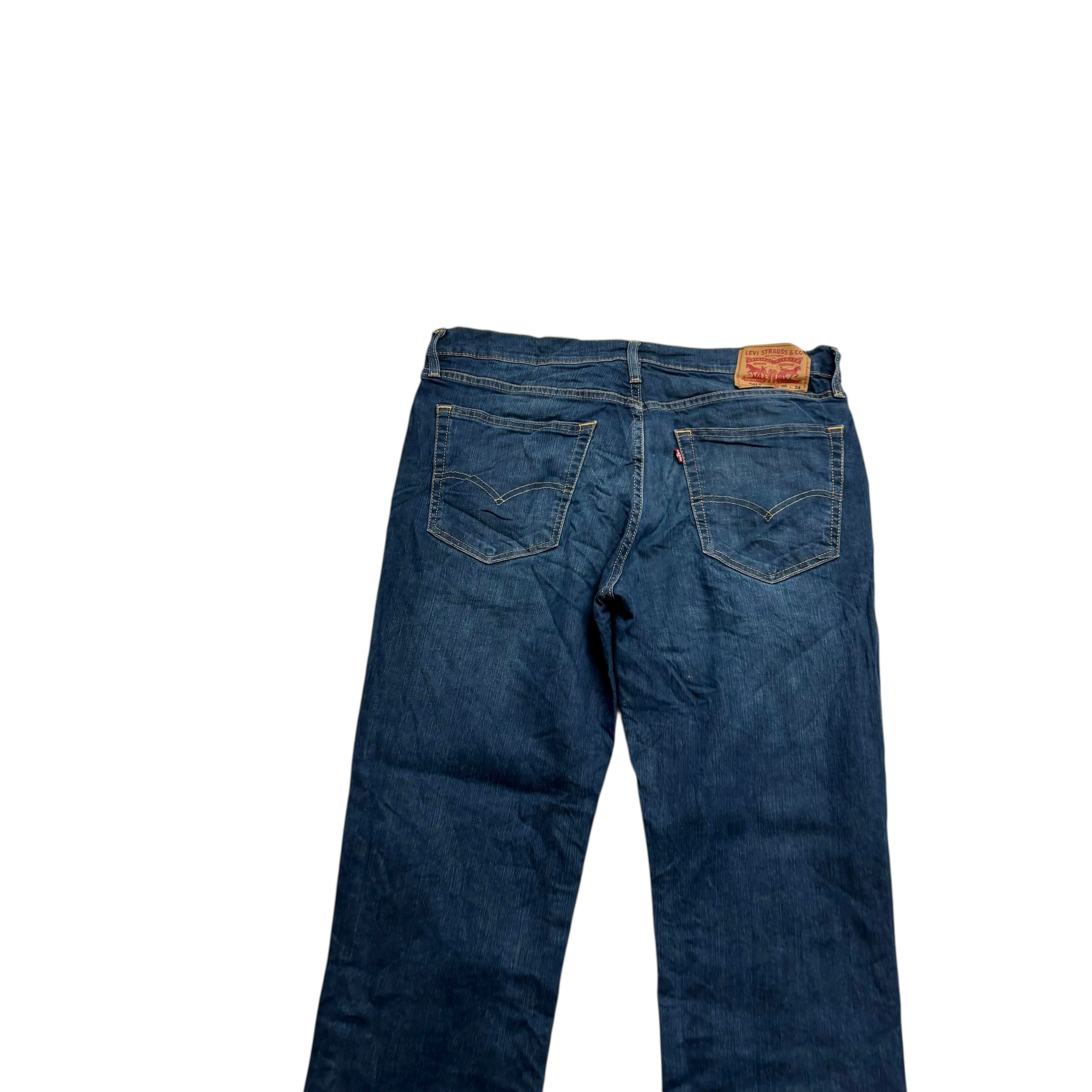 Levis 541 Jeans W36 L34 Mens Dark Blue Athletic Tapered Fit Stretch Denim (E)