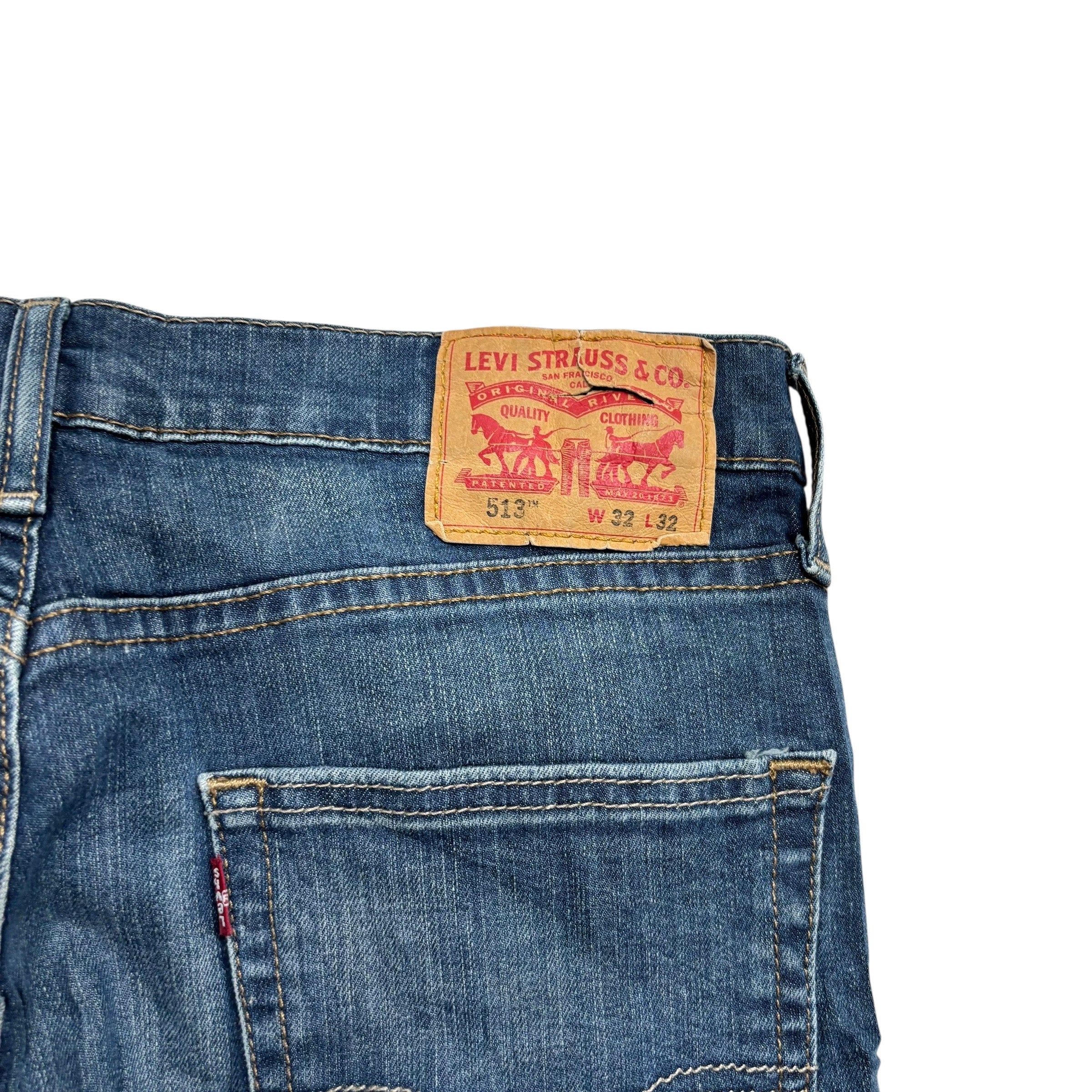 Levis 513 Jeans W32 L32 Mens Dark Blue Slim Straight Fit Stretch Denim (E)