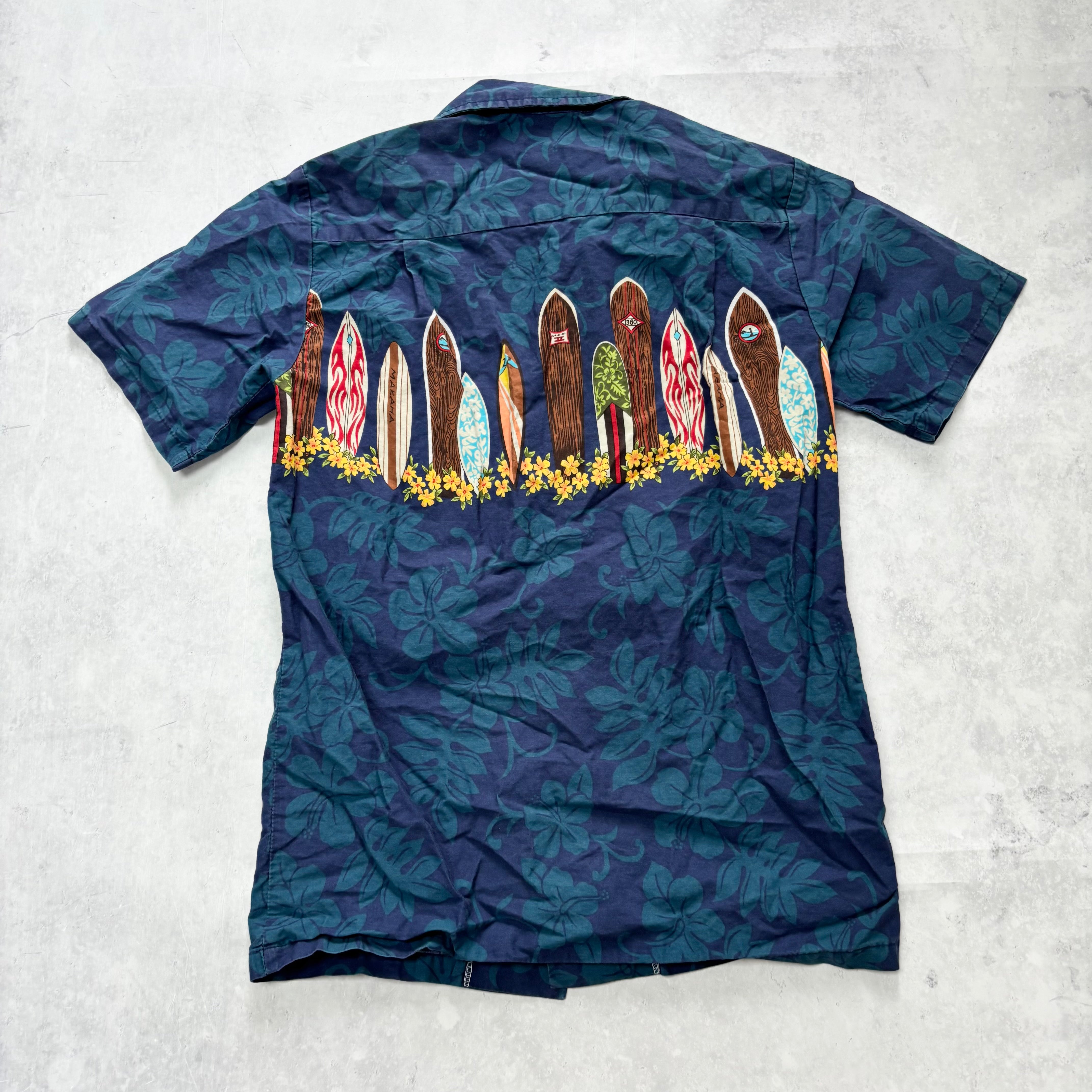 Vintage Hawaiian Shirt Mens Small Blue Floral Aloha Short Sleeve Cotton (E)