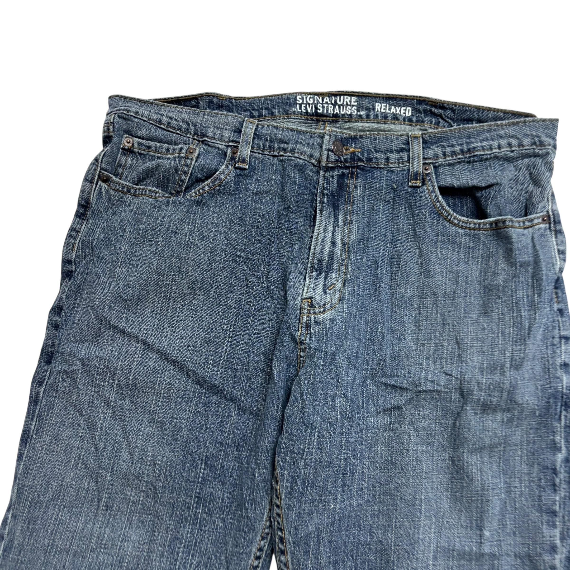 Levis Signature Jeans W38 L32 Mens Mid Blue Relaxed Straight Stretch Denim