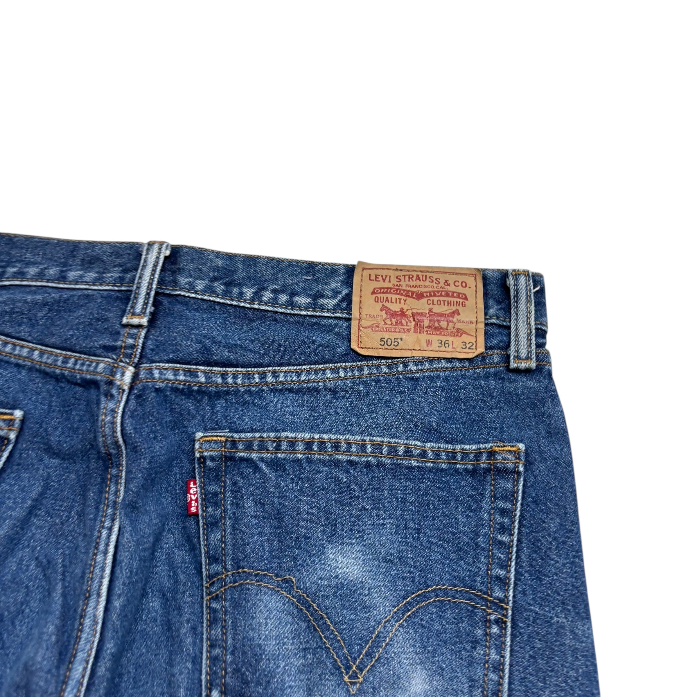Levis 505 Jeans W36 L32 Mens Mid Blue Regular Straight Fit Vintage Denim