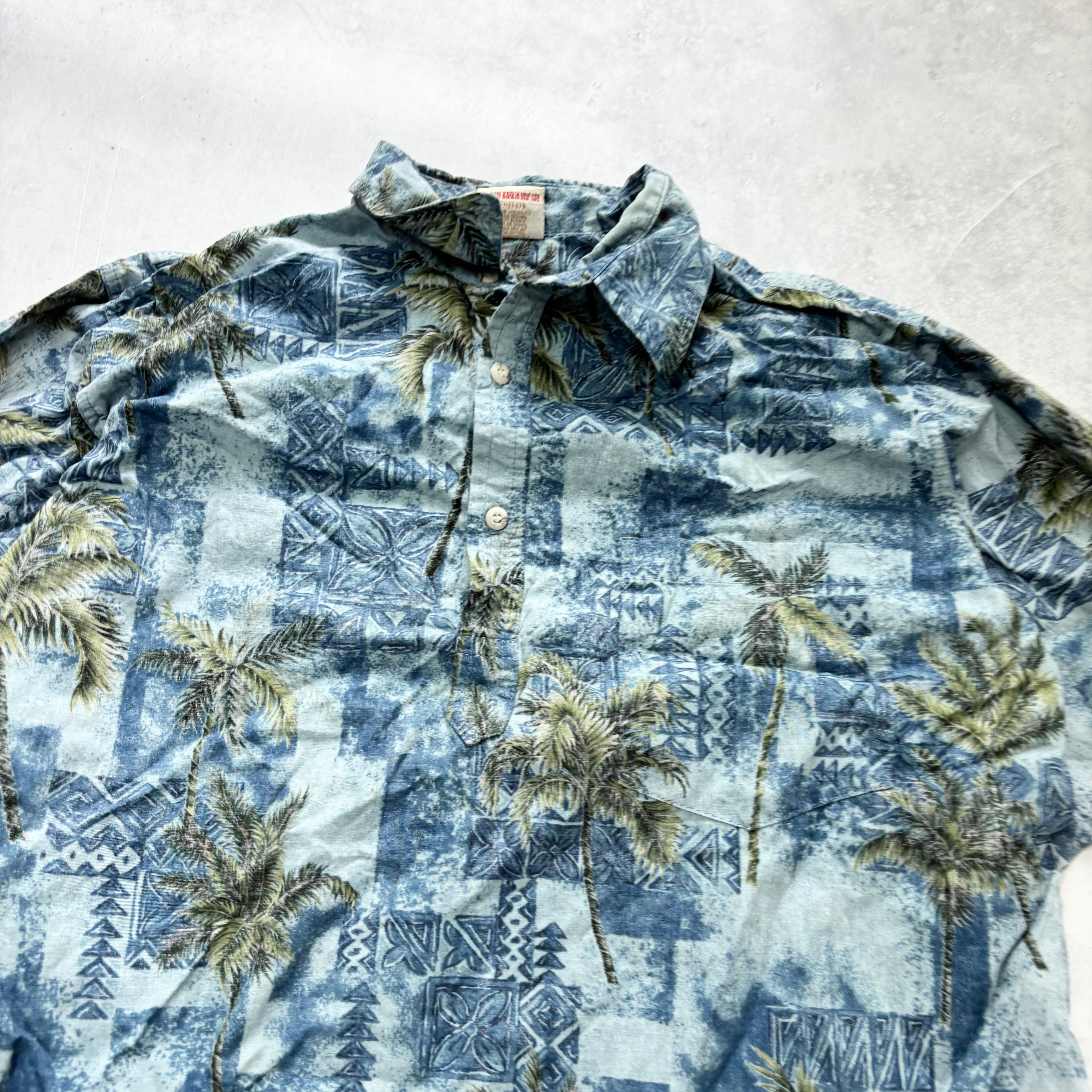 Vintage Hawaiian Shirt Mens XL Blue Floral Aloha Short Sleeve Cotton (E)