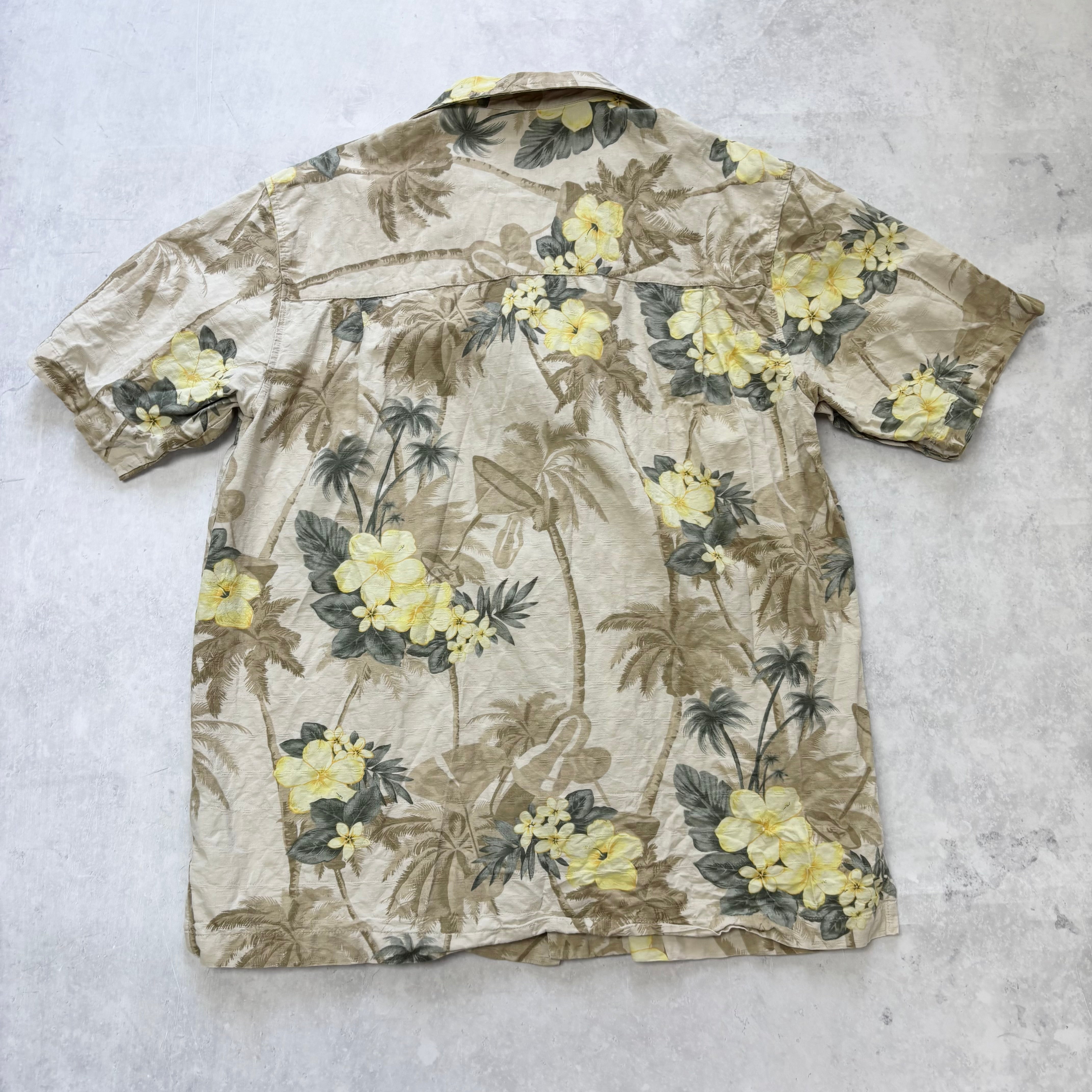 Vintage Hawaiian Shirt Mens Medium Beige Floral Aloha Short Sleeve Silk