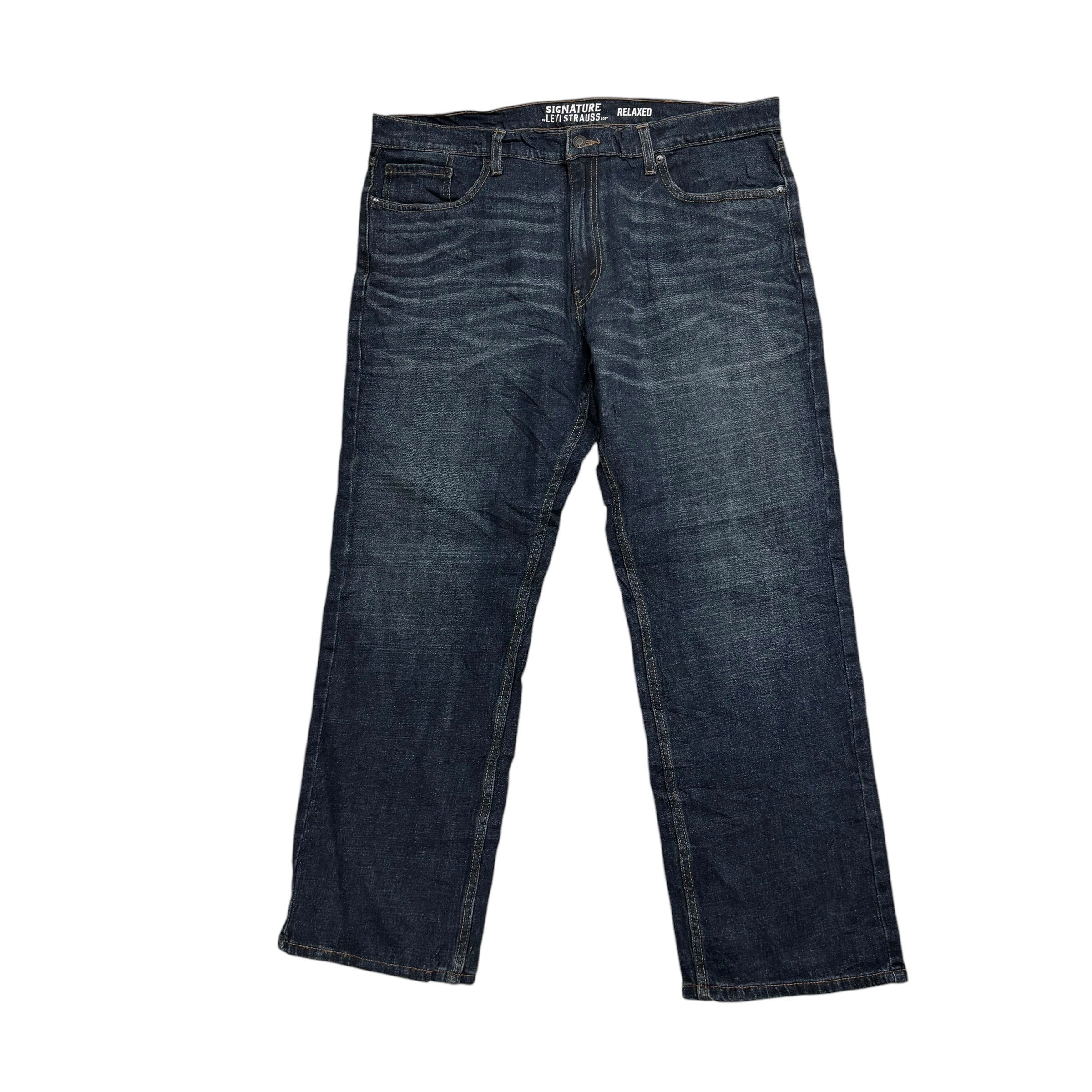 Levis Signature Jeans W38 L30 Mens Dark Blue Relaxed Straight Stretch Denim (E)
