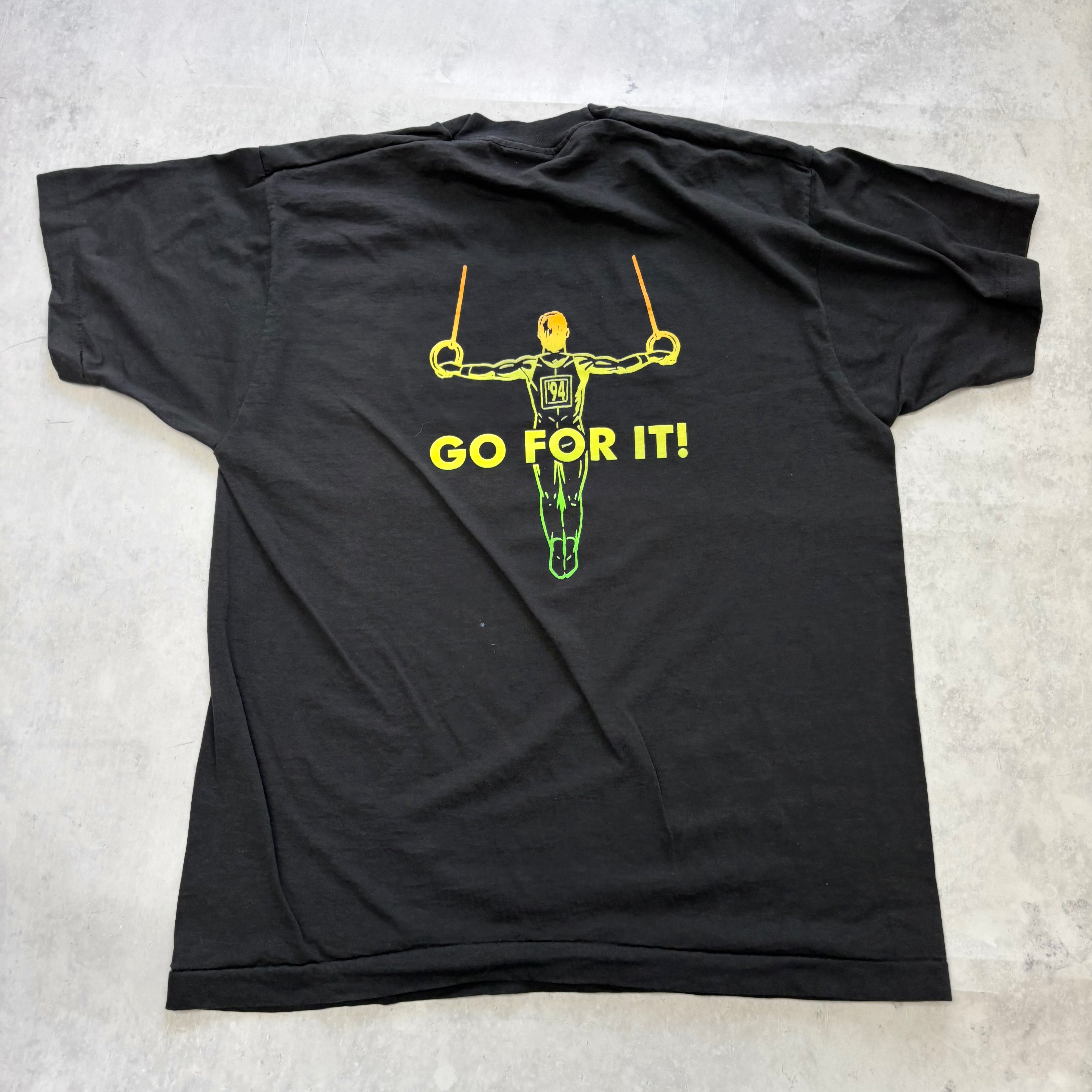 Vintage T Shirt Mens Medium Black Single Stitch Graphic Print 90s Gymnastics (E)