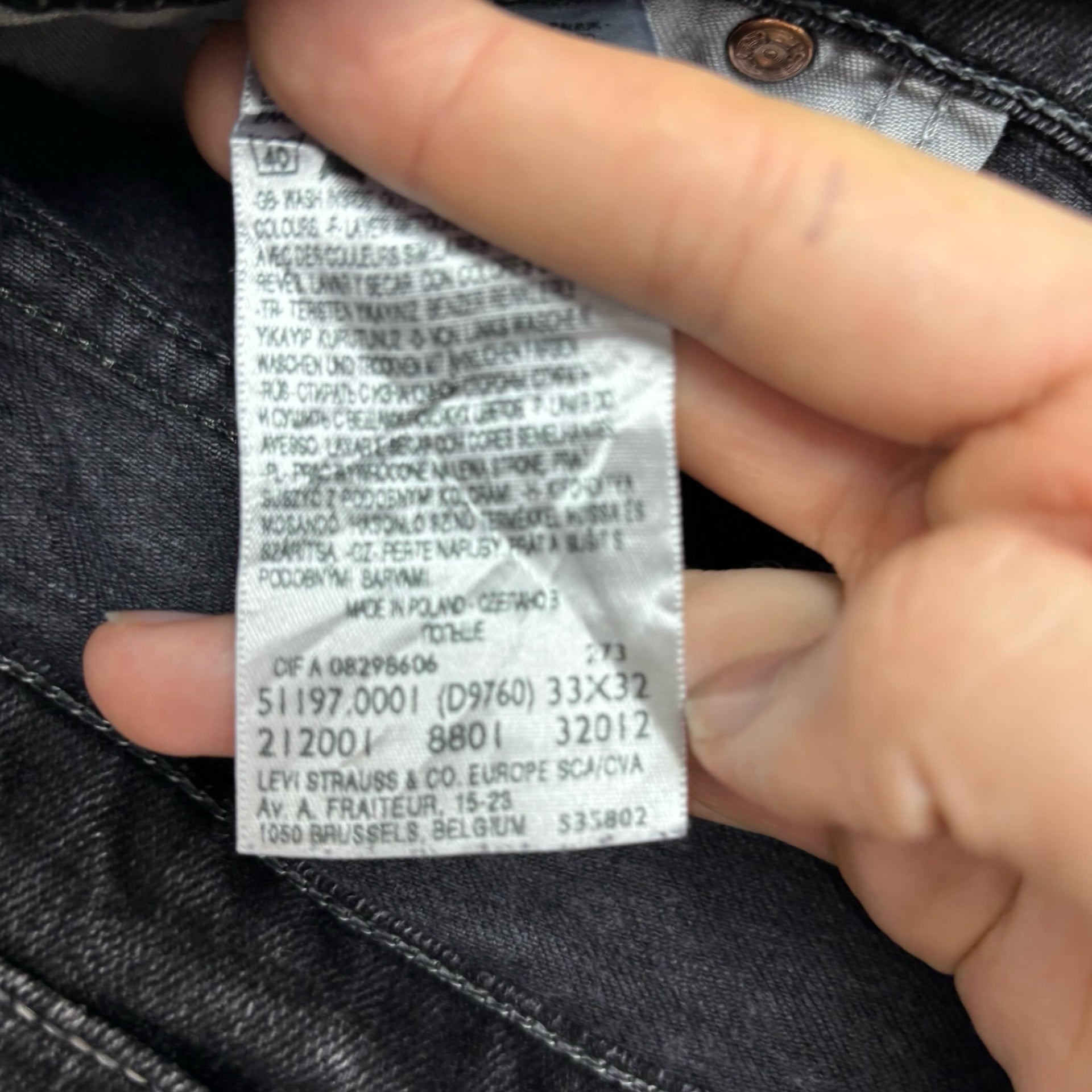Levis 511 Jeans W32 L32 Mens Black Slim Fit Stretch Denim (E)