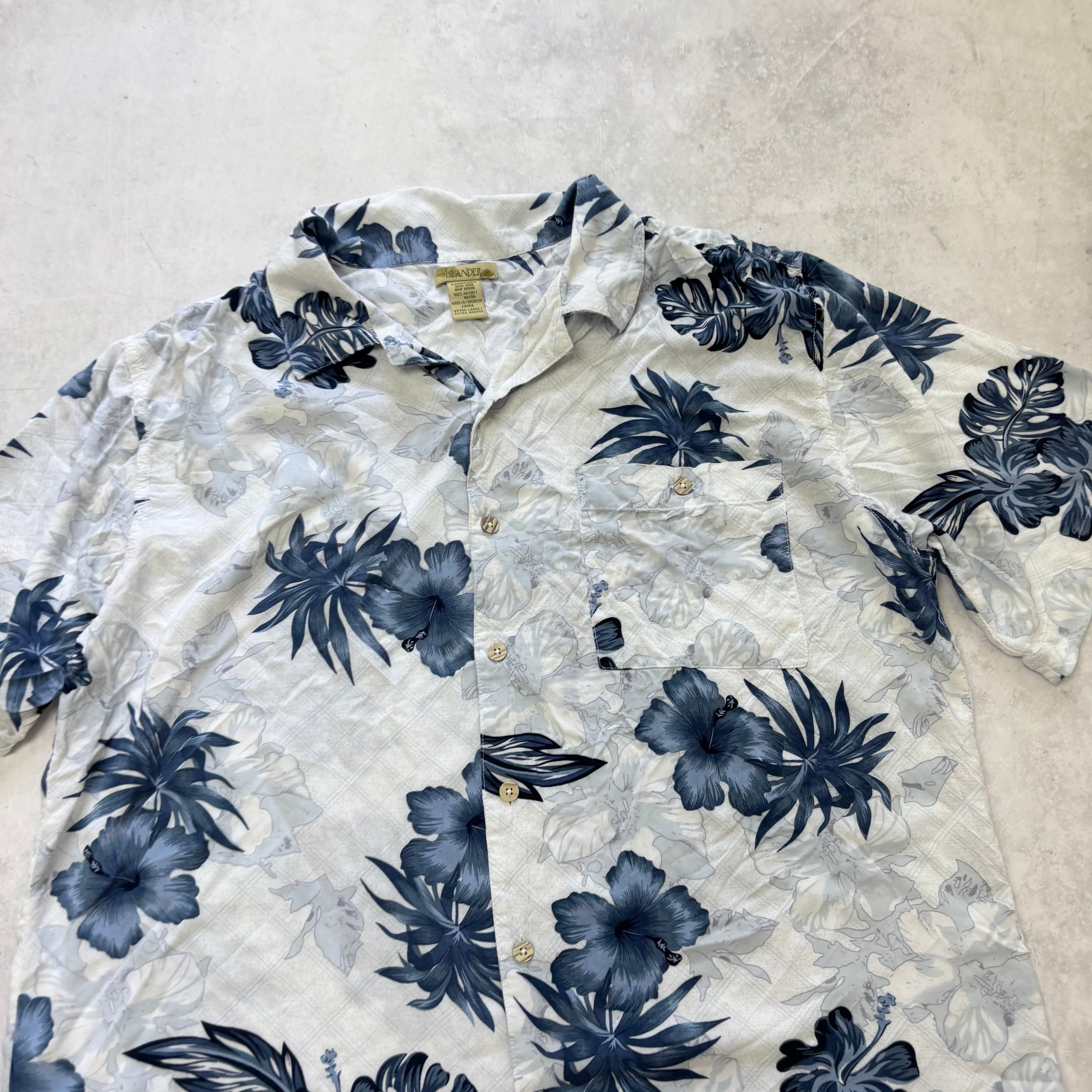 Vintage Hawaiian Shirt Mens XL White Aloha Floral Short Sleeve Rayon (E)