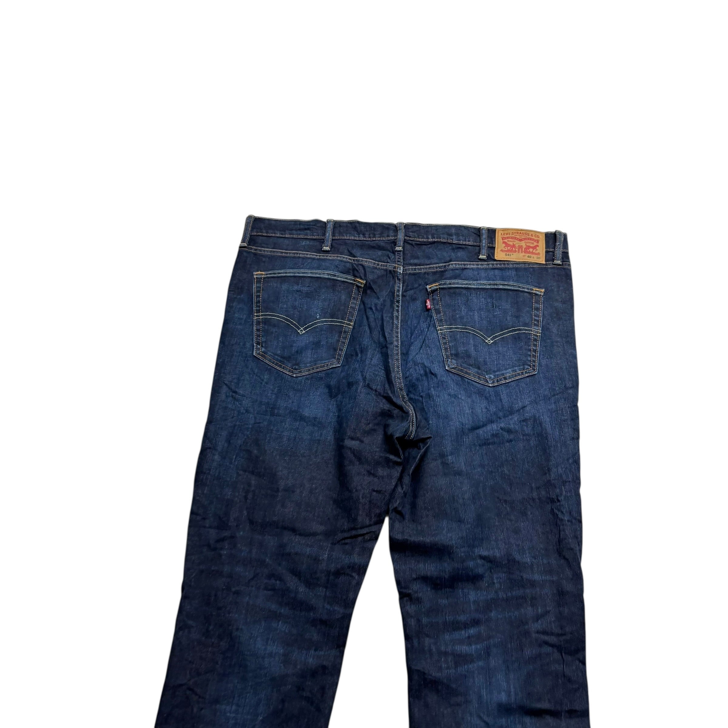 Levis 541 Jeans W42 L30 Mens Dark Blue Athletic Tapered Fit Stretch Denim (E)