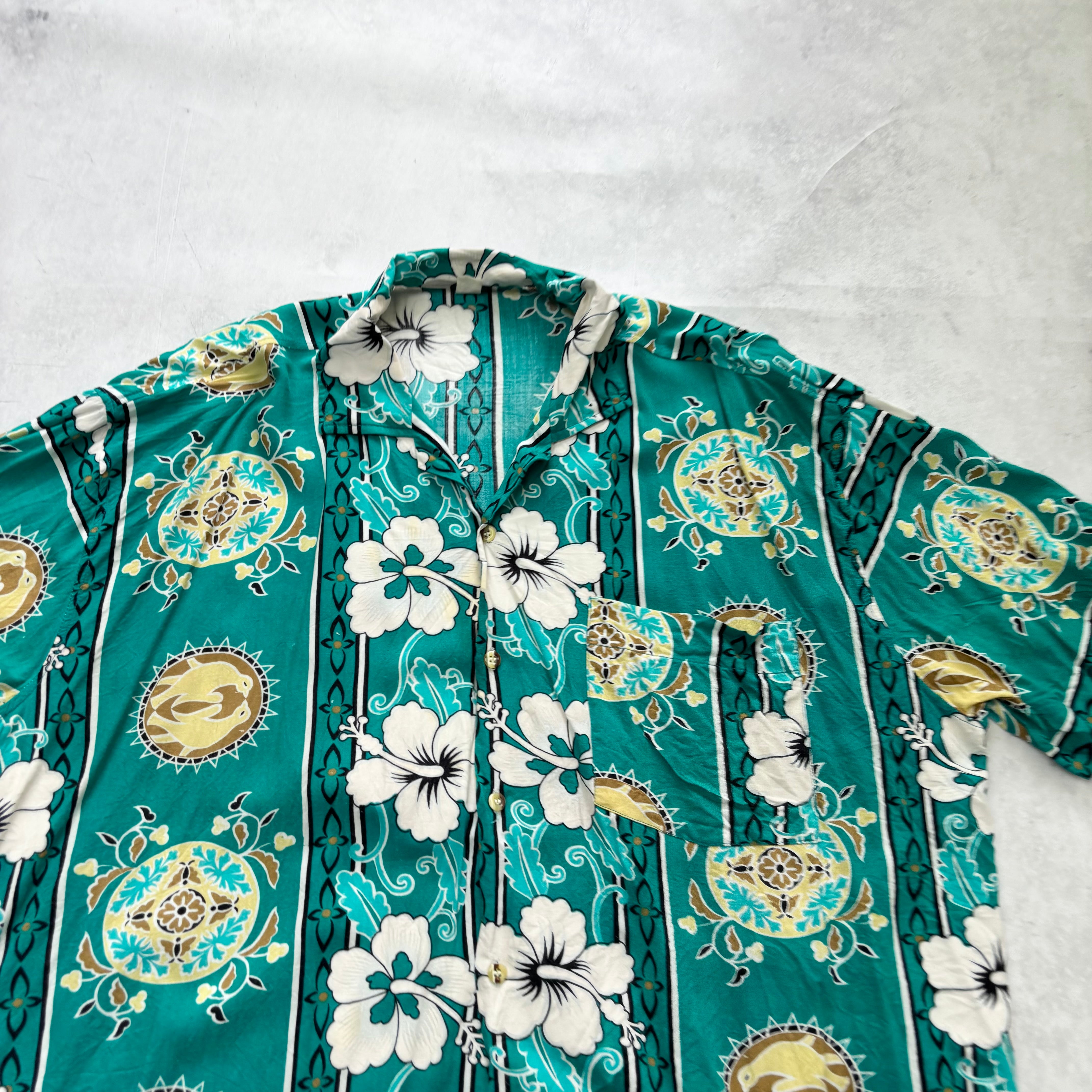 Vintage Hawaiian Shirt Mens XXL Green Floral Aloha Short Sleeve (E)