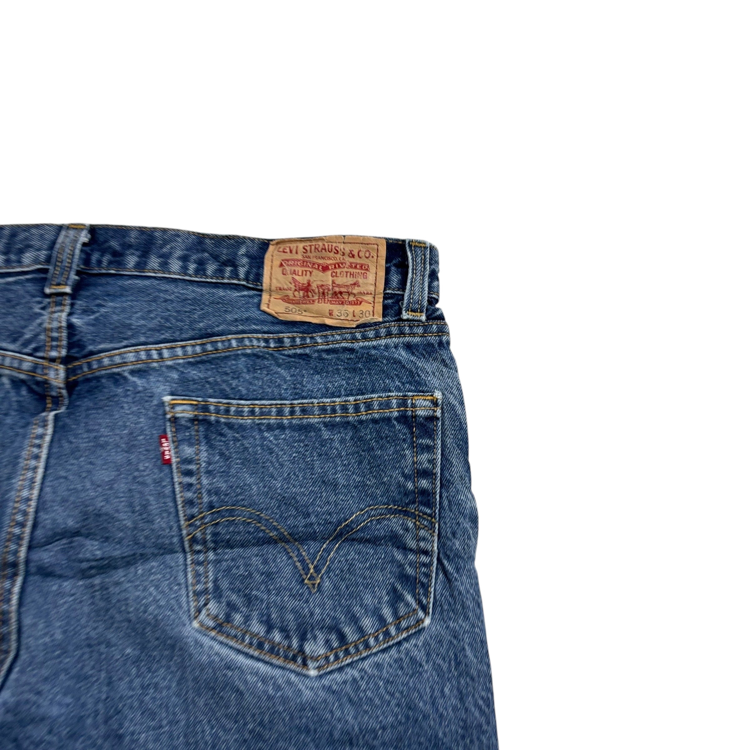 Levis 505 Jeans W36 L30 Mens Mid Blue Regular Straight Fit Vintage Denim