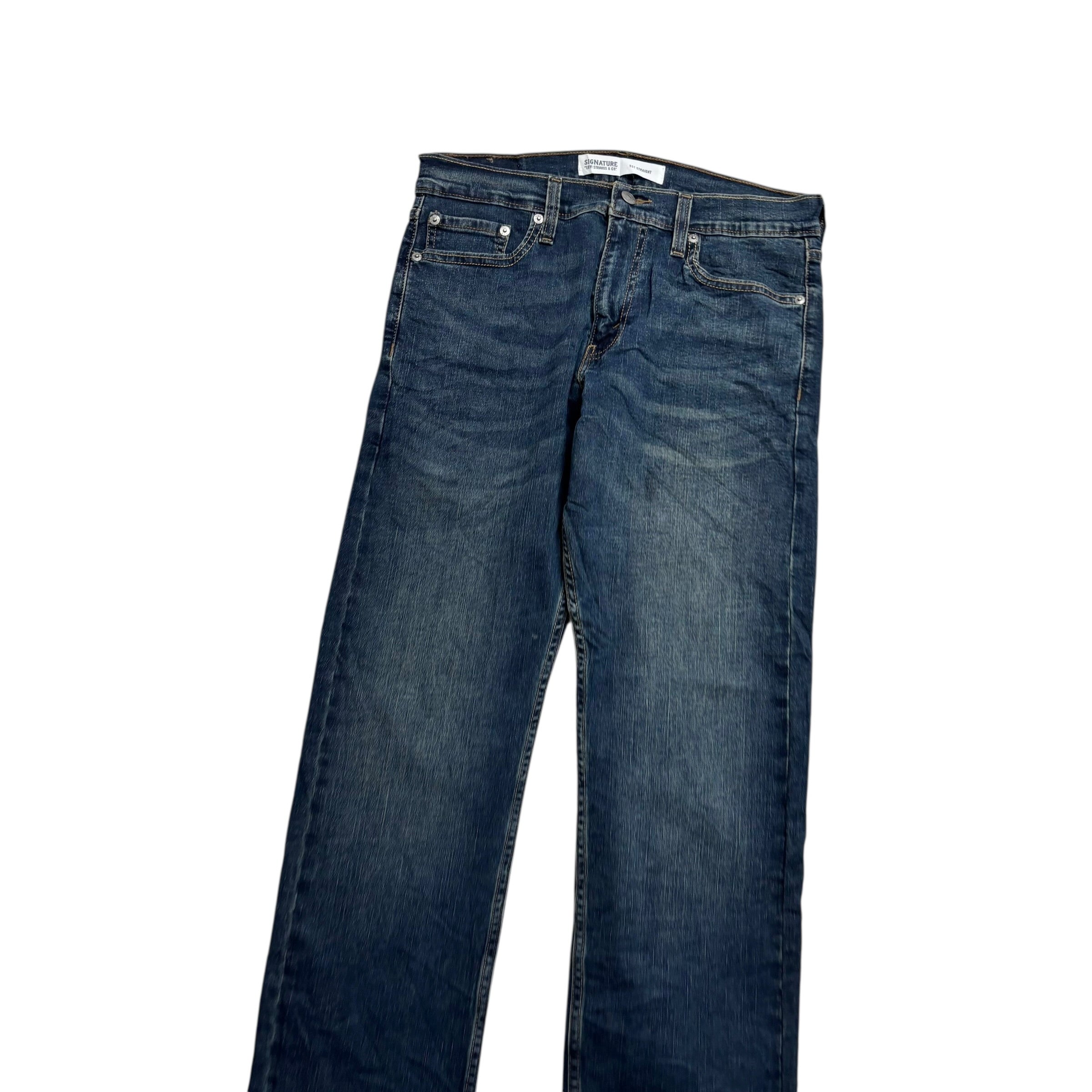 Levis Signature Jeans W30 L32 Mens Dark Blue Regular Straight Stretch Denim (E)
