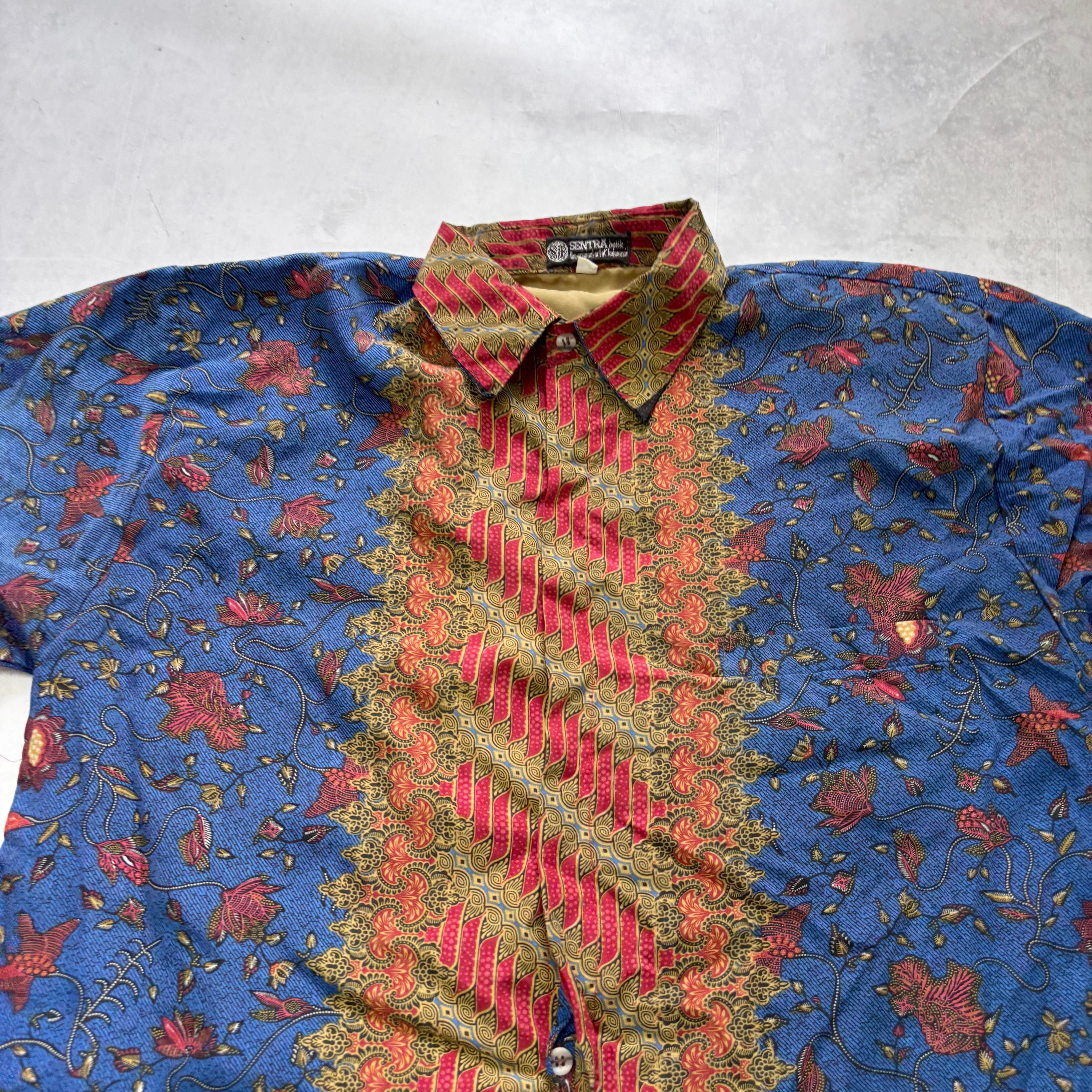 Vintage Funky Shirt Mens Medium Blue Floral Aloha Short Sleeve (E)