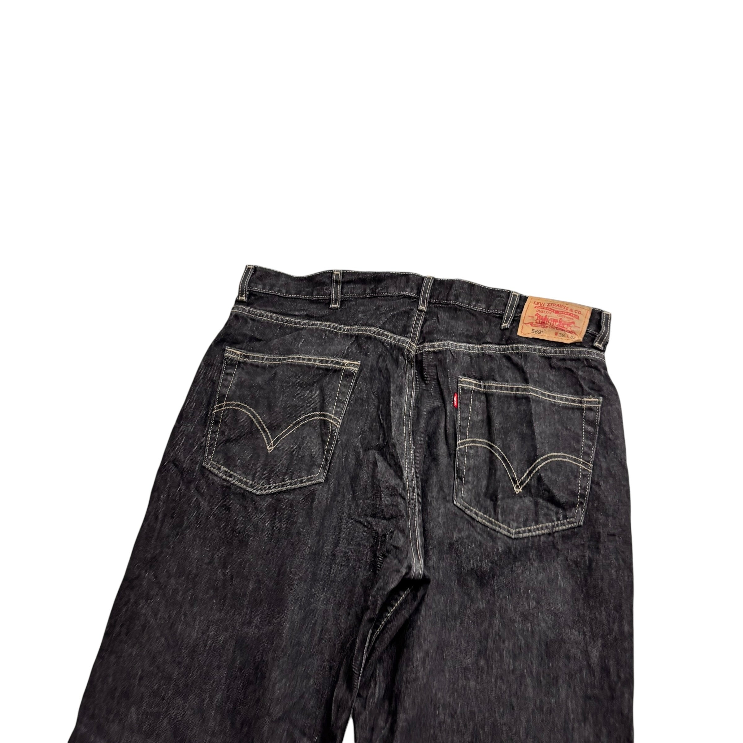 Levis 569 Jeans W38 L32 Mens Black Baggy Relaxed Straight Fit Vintage (E)