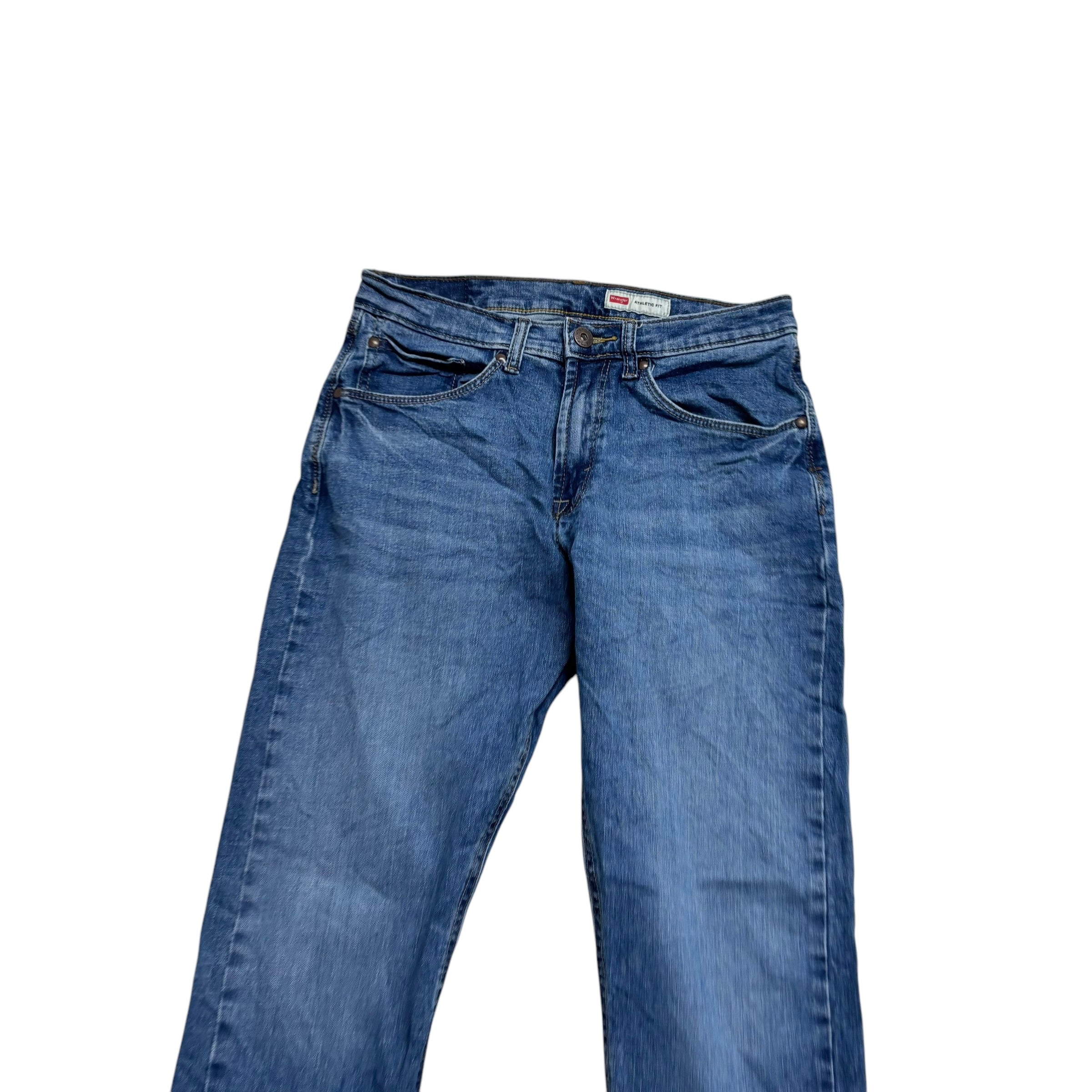 Wrangler Jeans W29 L30 Mens Mid Blue Athletic Tapered Fit Stretch Denim (E)