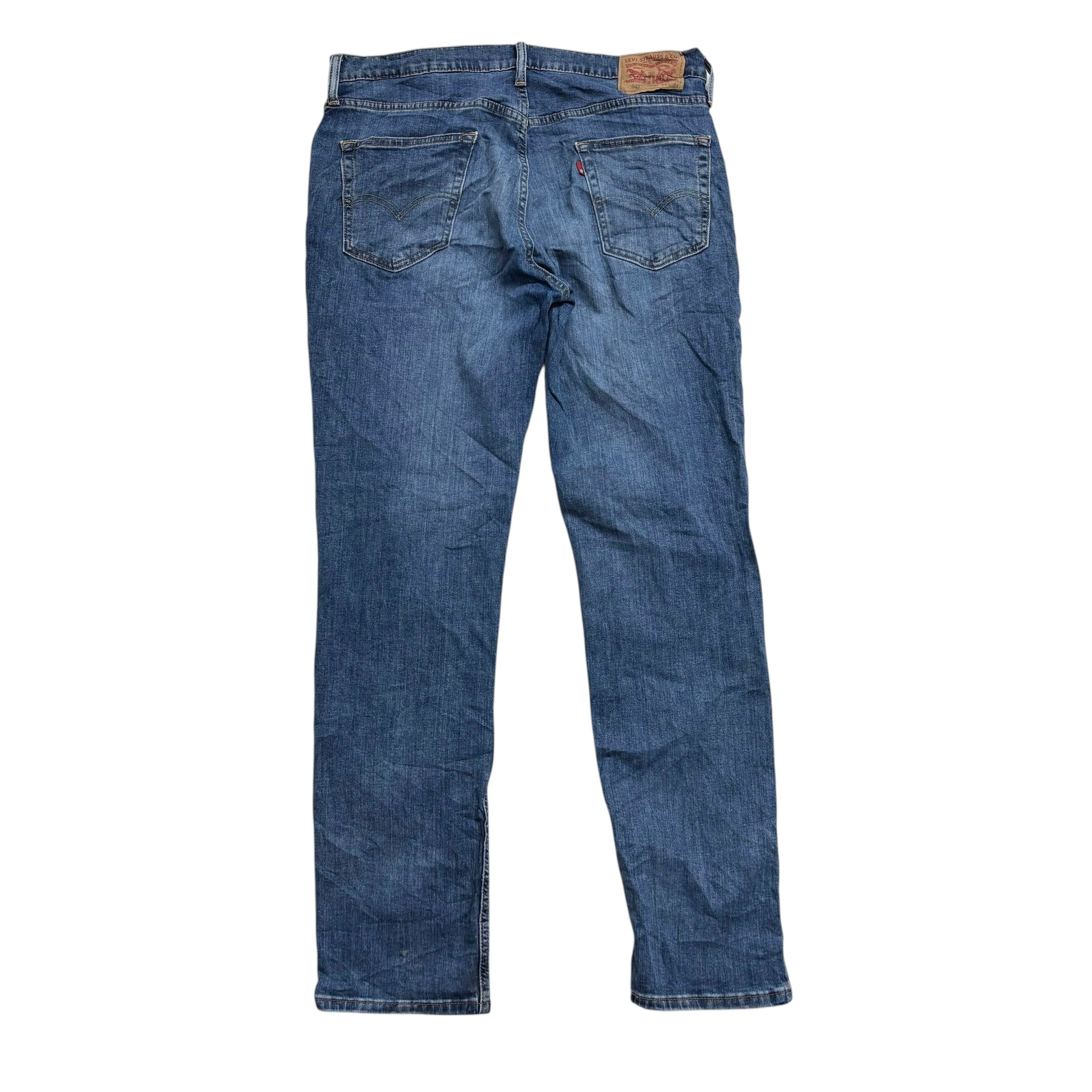 Levis 541 Jeans W34 L34 Mens Mid Blue Athletic Tapered Fit Stretch Denim (E)