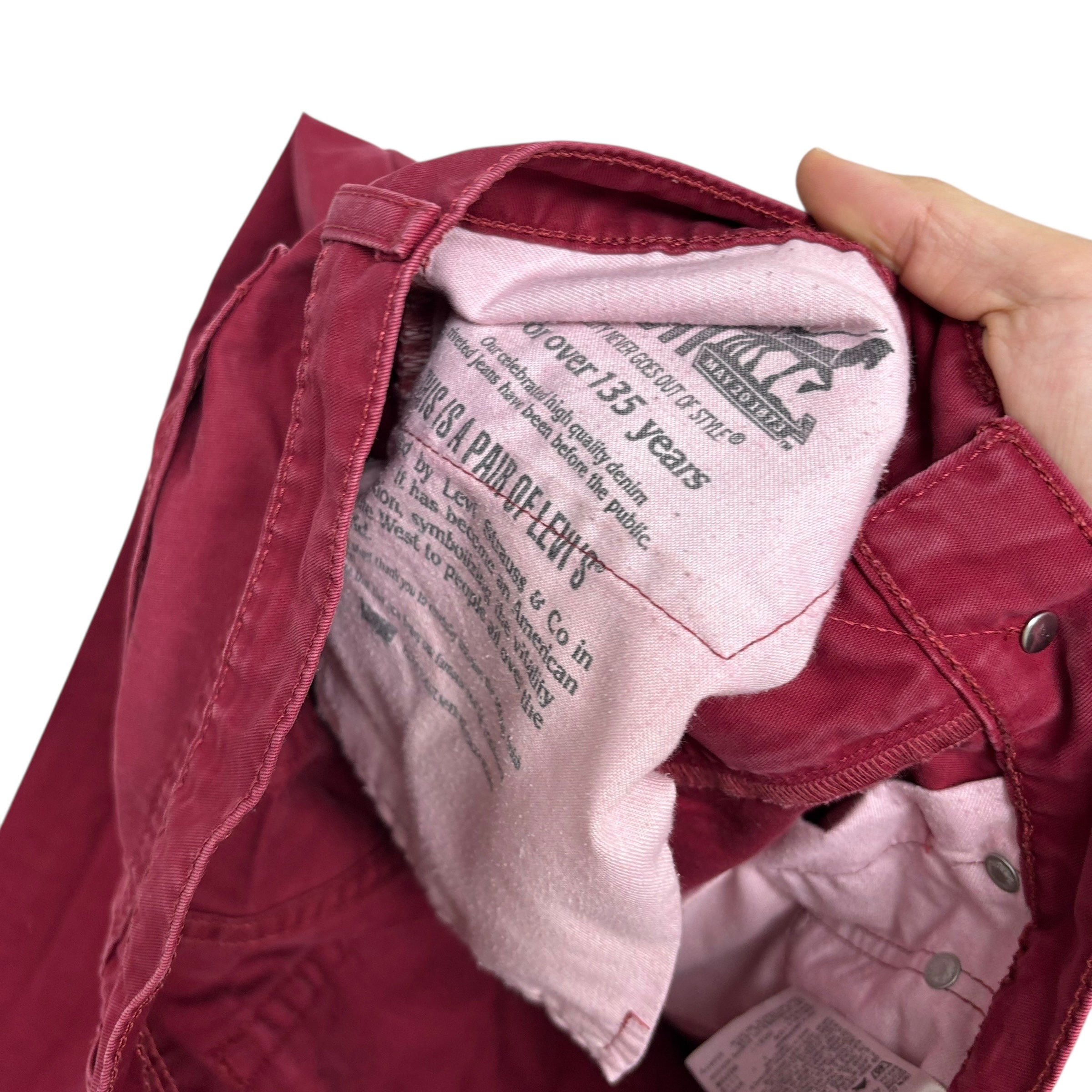 Levis 511 Trousers W34 L32 Mens Red Slim Fit Vintage Pants (E)