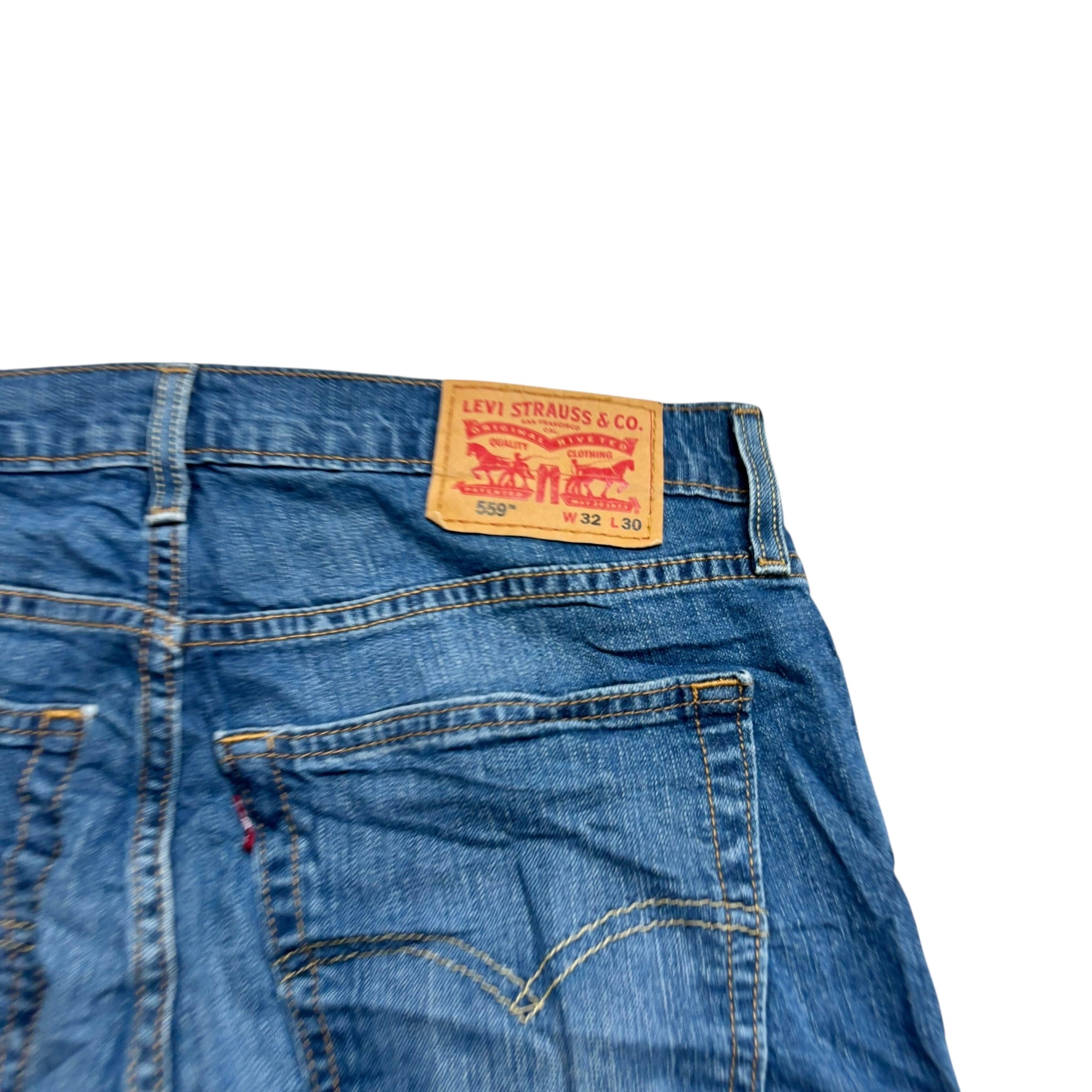 Levis 559 Jeans W32 L30 Mens Dark Blue Relaxed Straight Fit Stretch Denim (E)