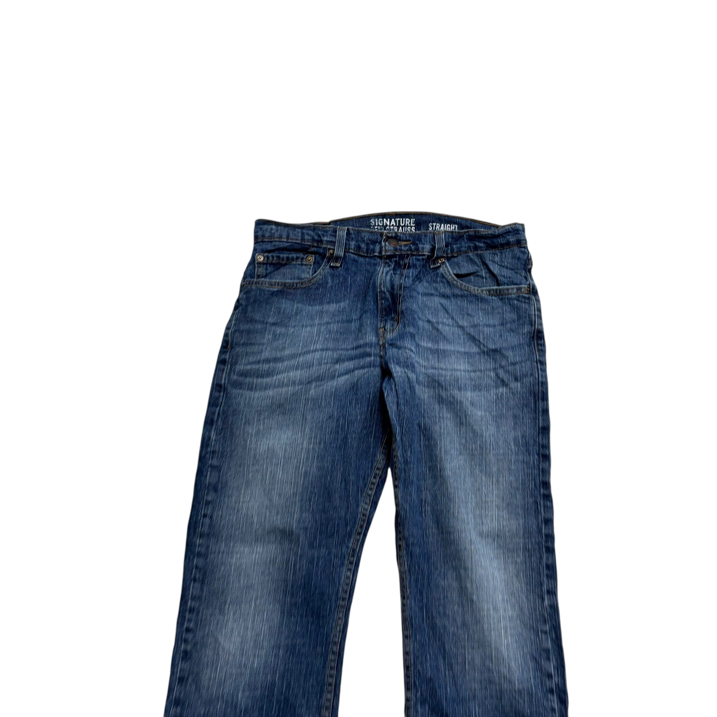 Levis Signature Jeans W32 L30 Mens Mid Blue Regular Straight Stretch Denim (E)
