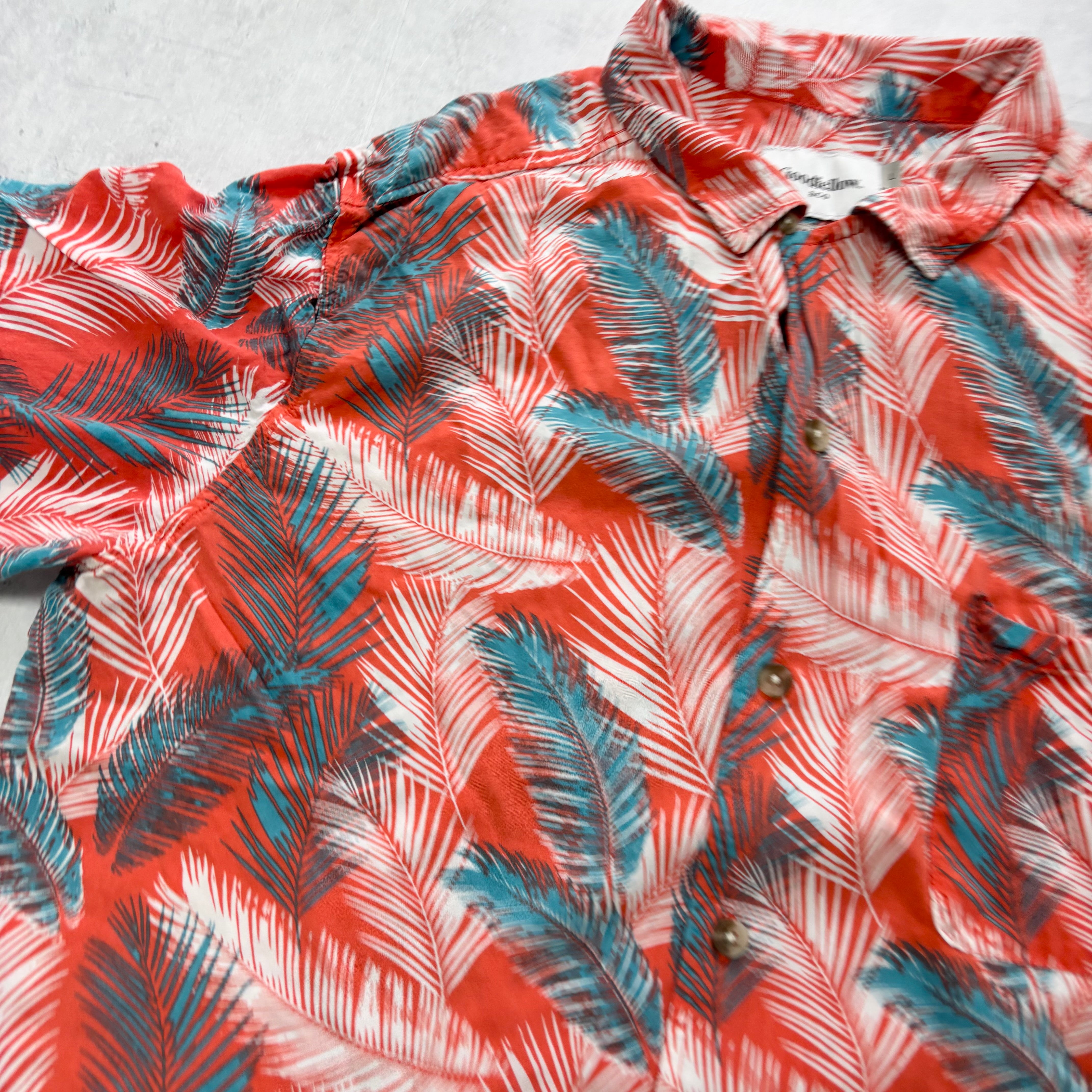 Hawaiian Shirt Mens Large Red Floral Aloha Short Sleeve Rayon Slim Fit (E)