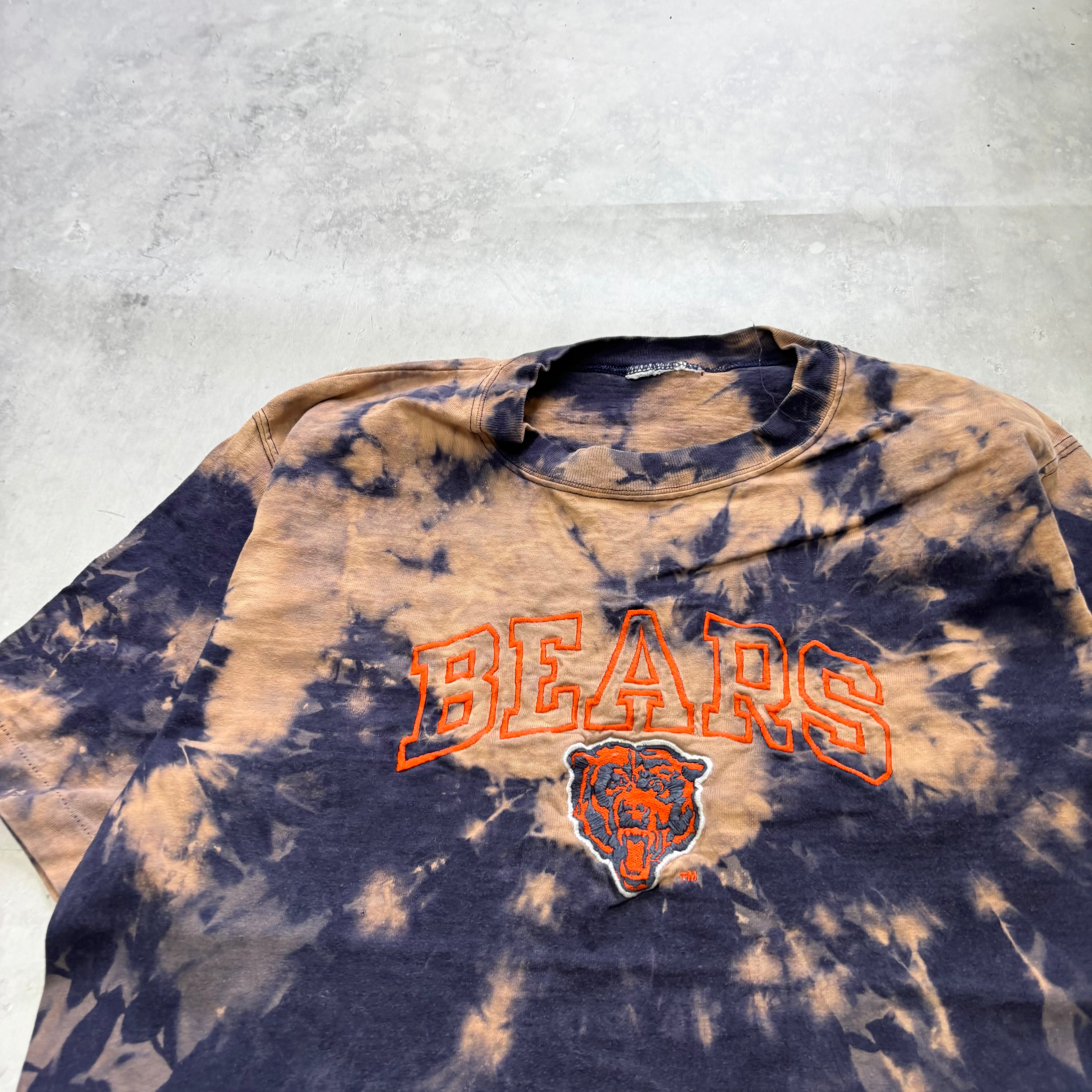 Vintage T Shirt Mens Large Tie Die Single Stitch Graphic Print 90s NFL Bears (E)