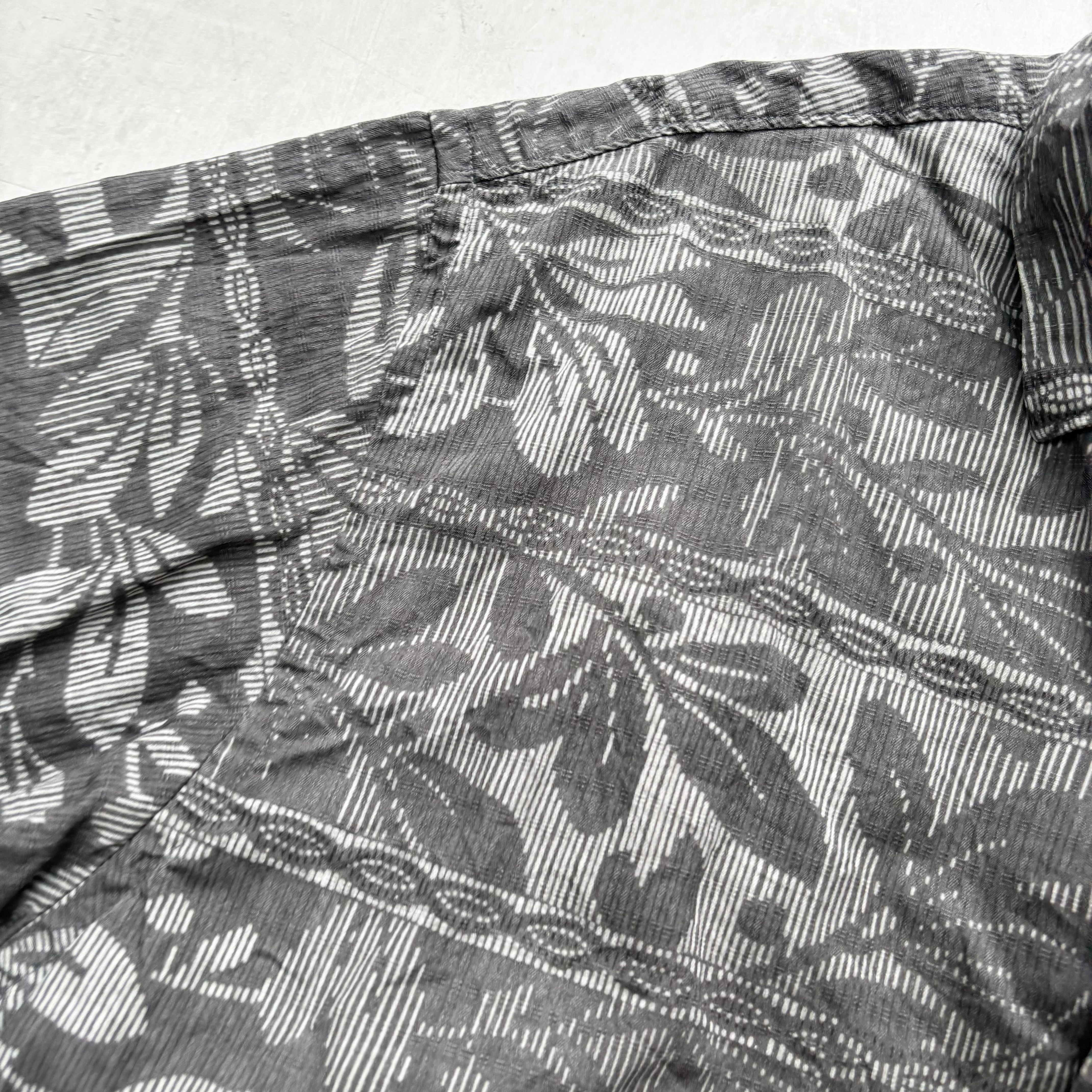 Vintage Hawaiian Shirt Mens Large Grey Silk Floral Aloha Short Sleeve (E)