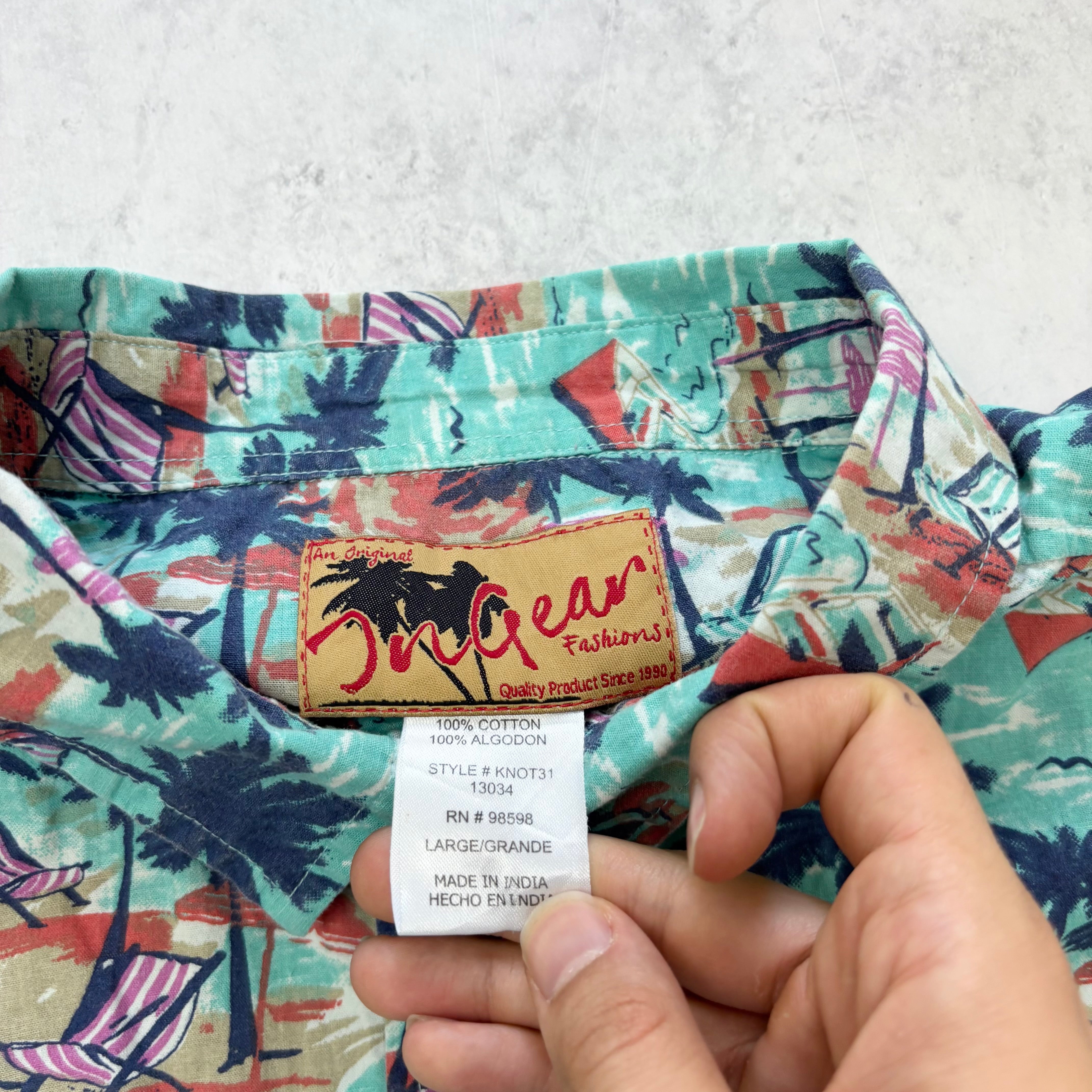Hawaiian Shirt Mens Large Blue Floral Aloha Short Sleeve Cotton (E)