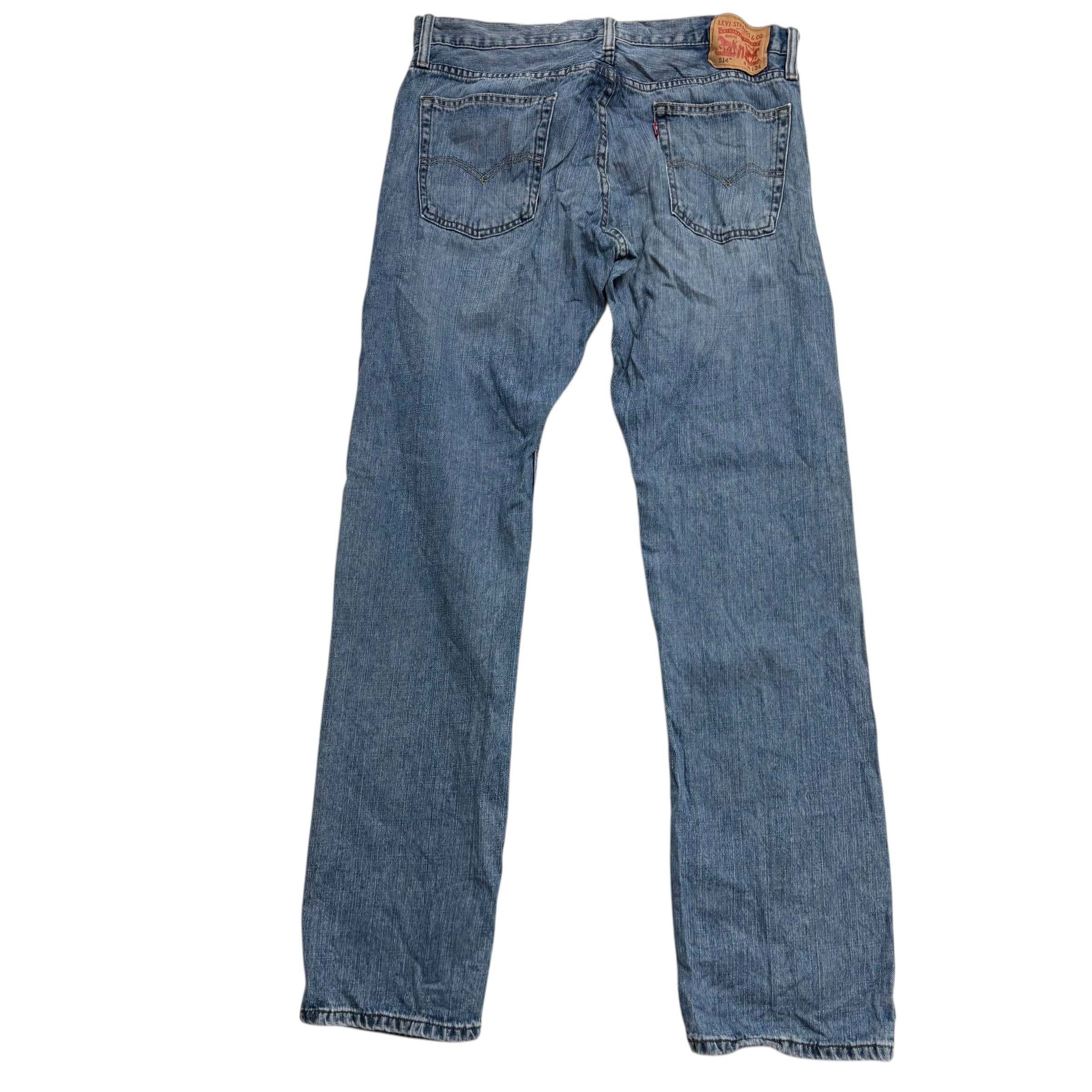 Levis 514 Jeans W36 L34 Mens Mid Blue Regular Straight Fit Denim (E)