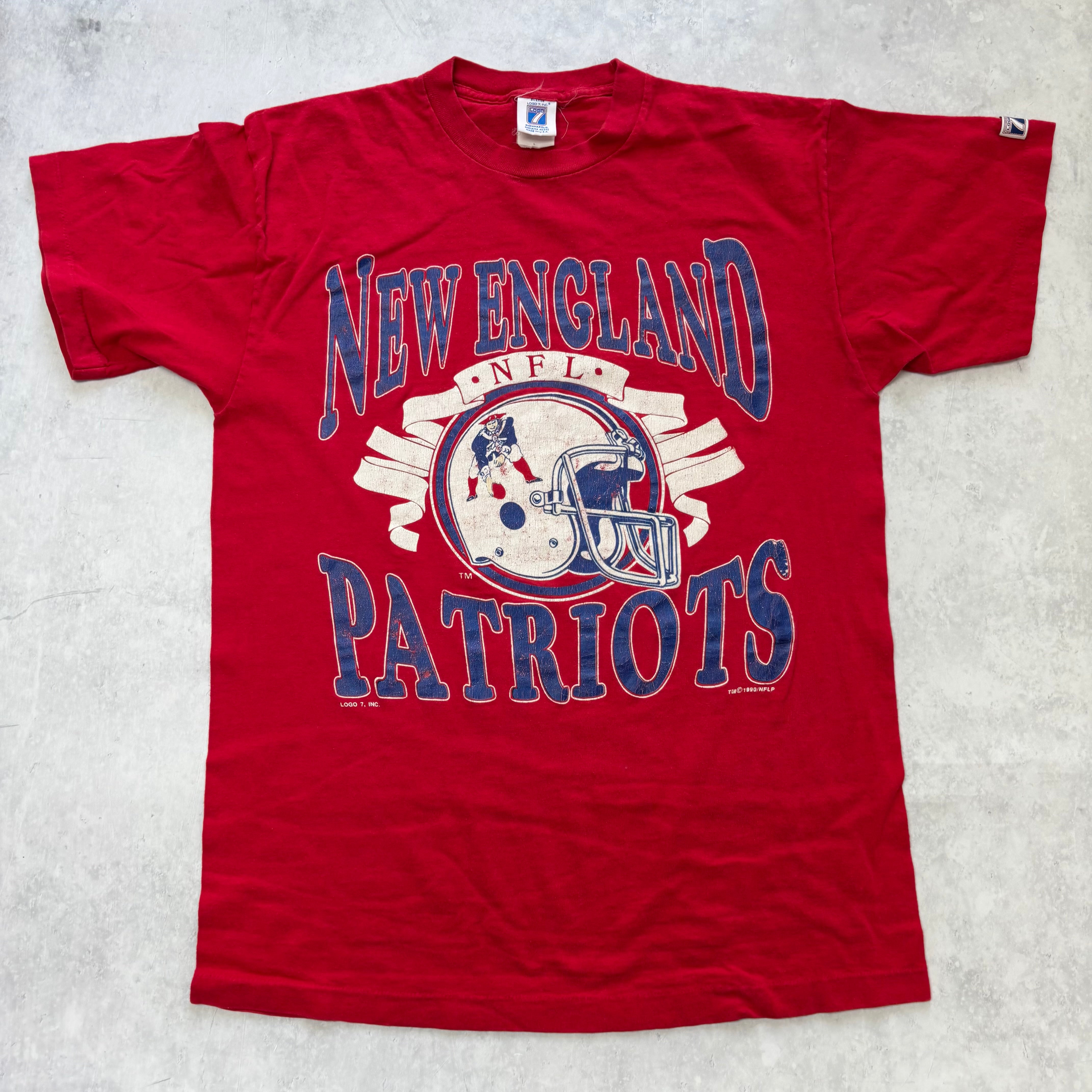 Vintage T Shirt Mens Medium Red Single Stitch 90s USA NFL Patriots (E)