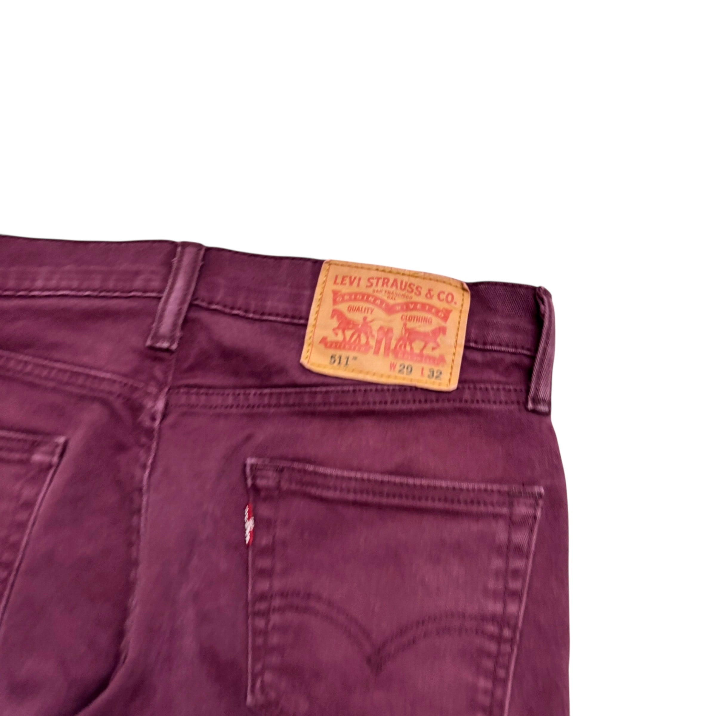 Levis 511 Jeans W29 L31 Mens Burgundy Red Slim Fit Stretch Denim (E)