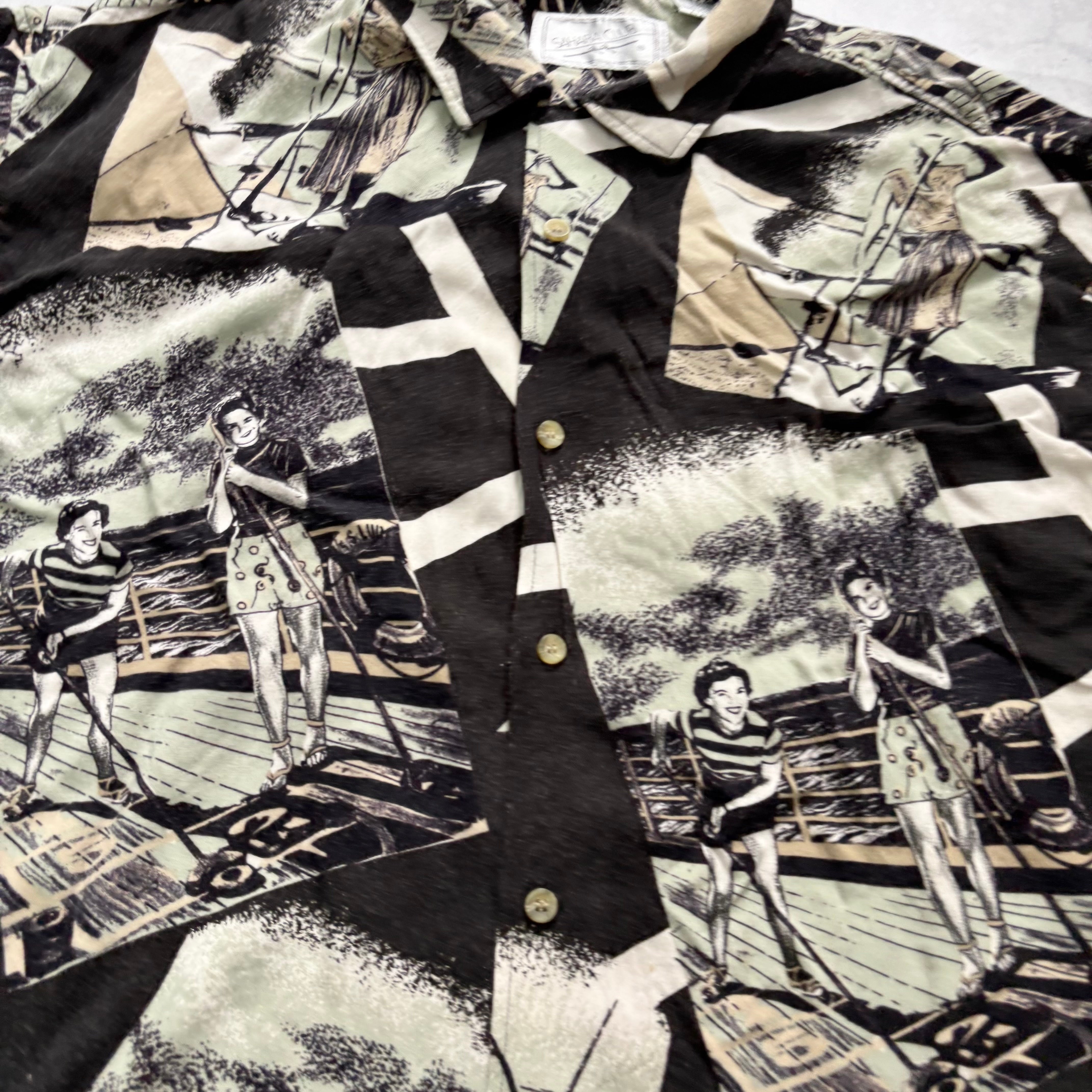 Vintage Hawaiian Shirt Mens XL Black Floral Aloha Short Sleeve Rayon