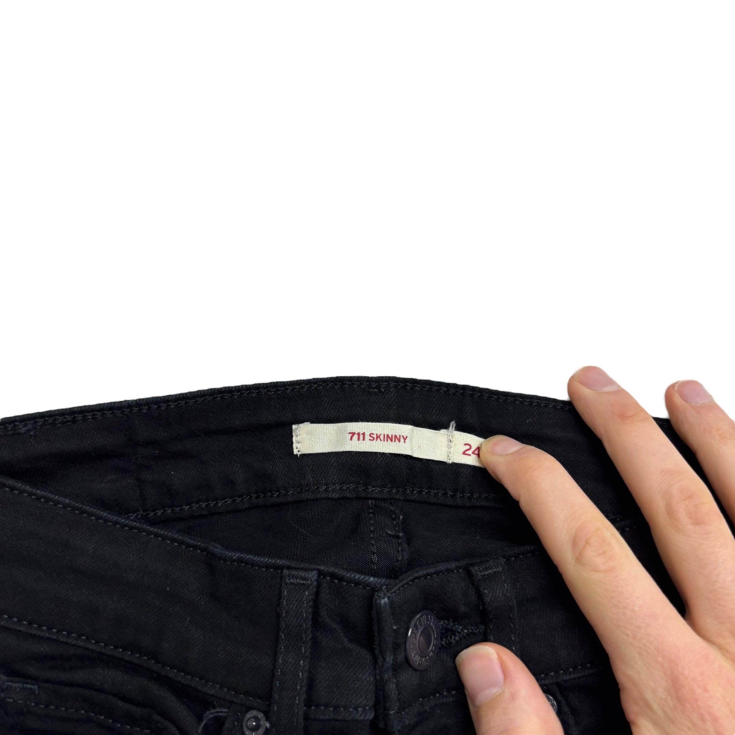 Levis 711 Jeans W24 L32 Womens Skinny Fit Black Stretch Denim (E)