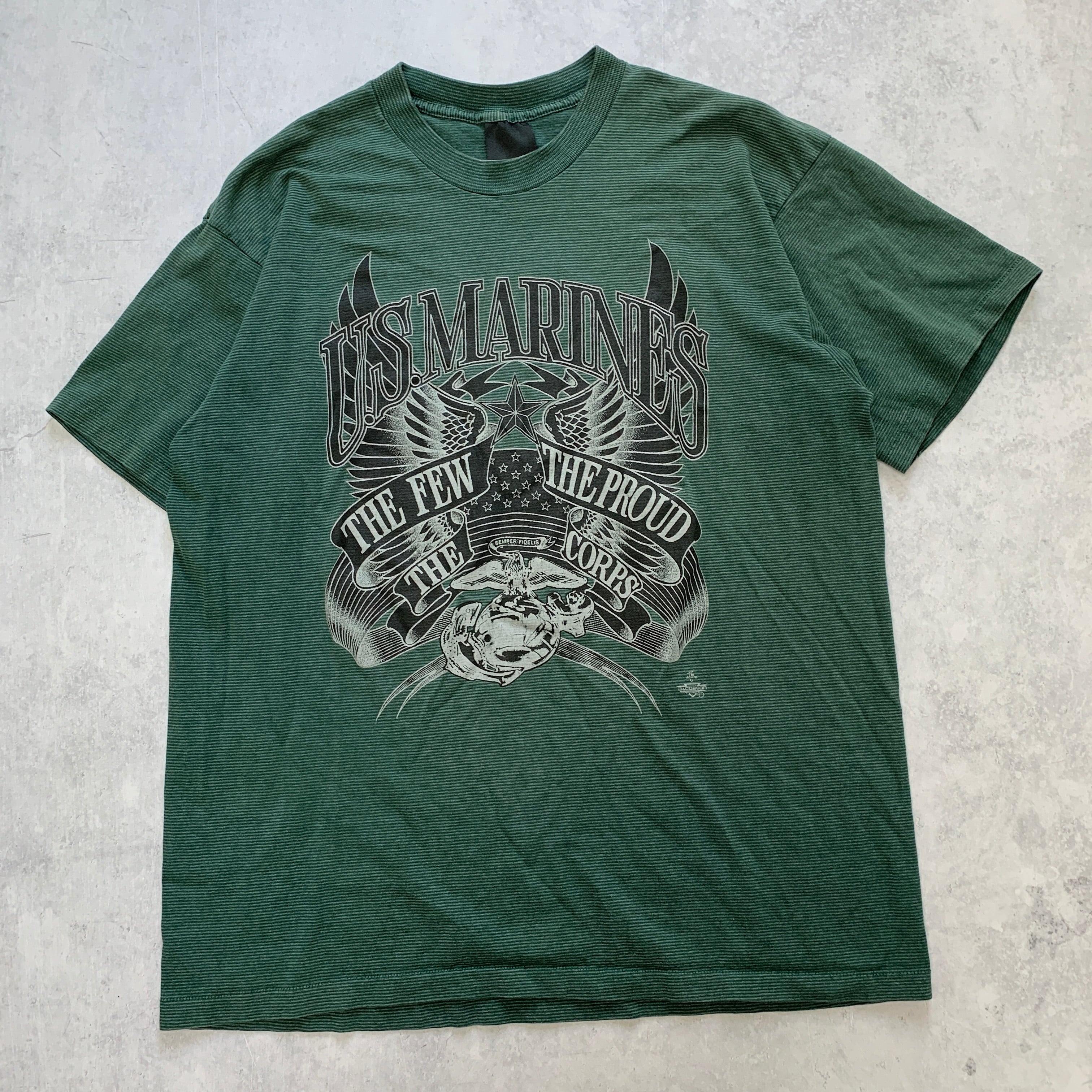 Vintage T Shirt Mens Large Green Single Stitch Graphic Print 90s Marines Army