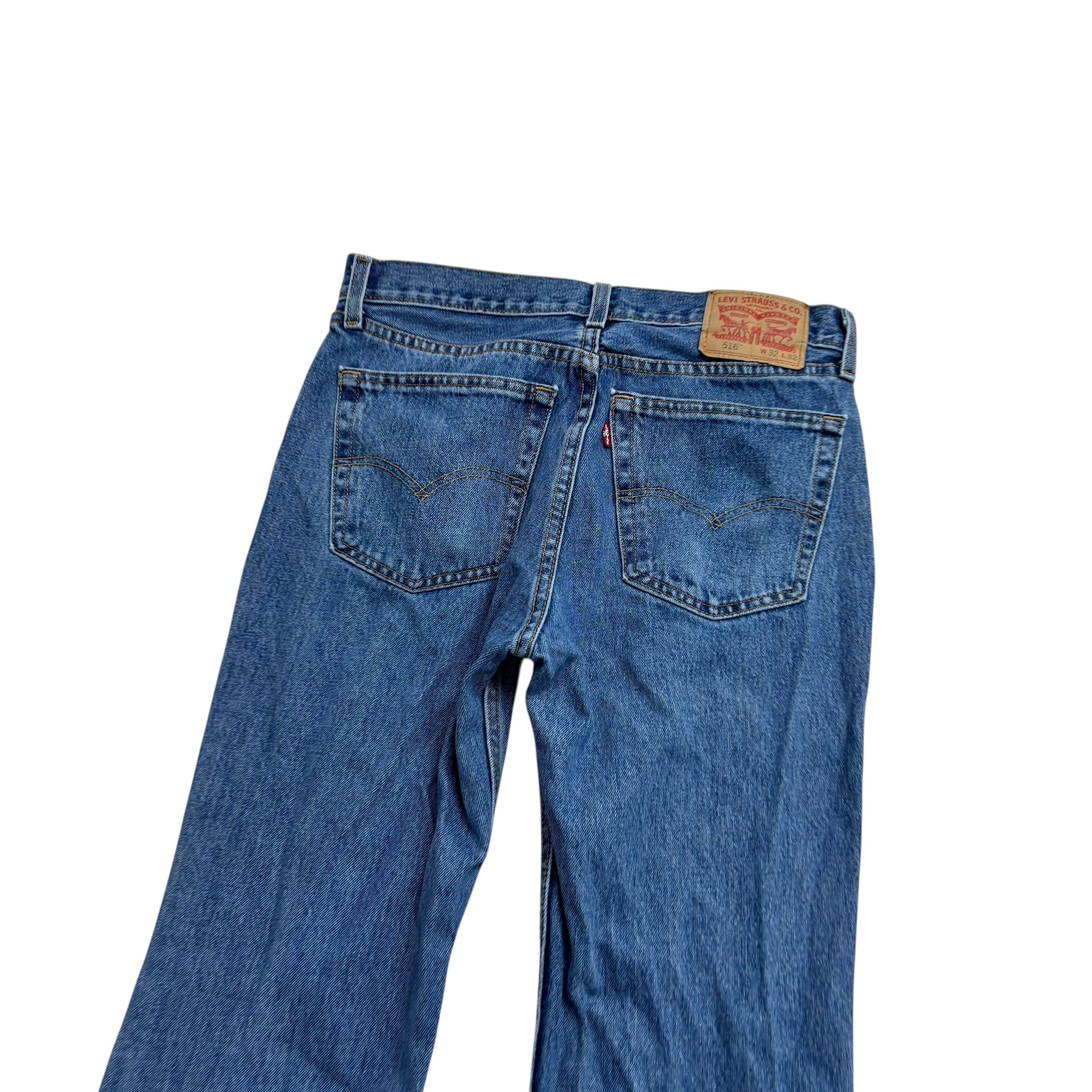 Levis 516 Jeans W32 L32 Mens Mid Blue Slim Straight Fit Denim (E)