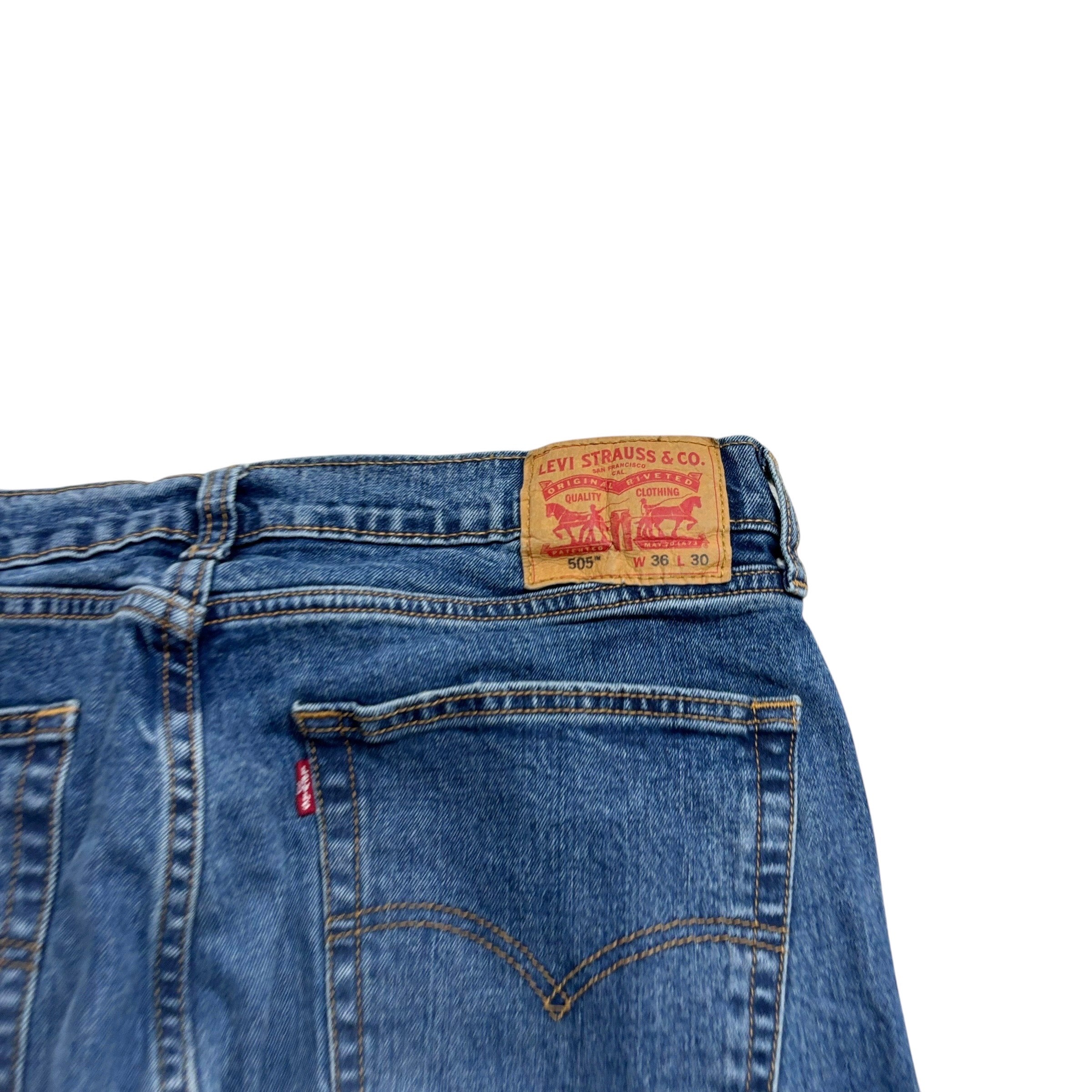Levis 505 Jeans W36 L30 Mens Mid Blue Regular Straight Fit Stretch Denim (E)