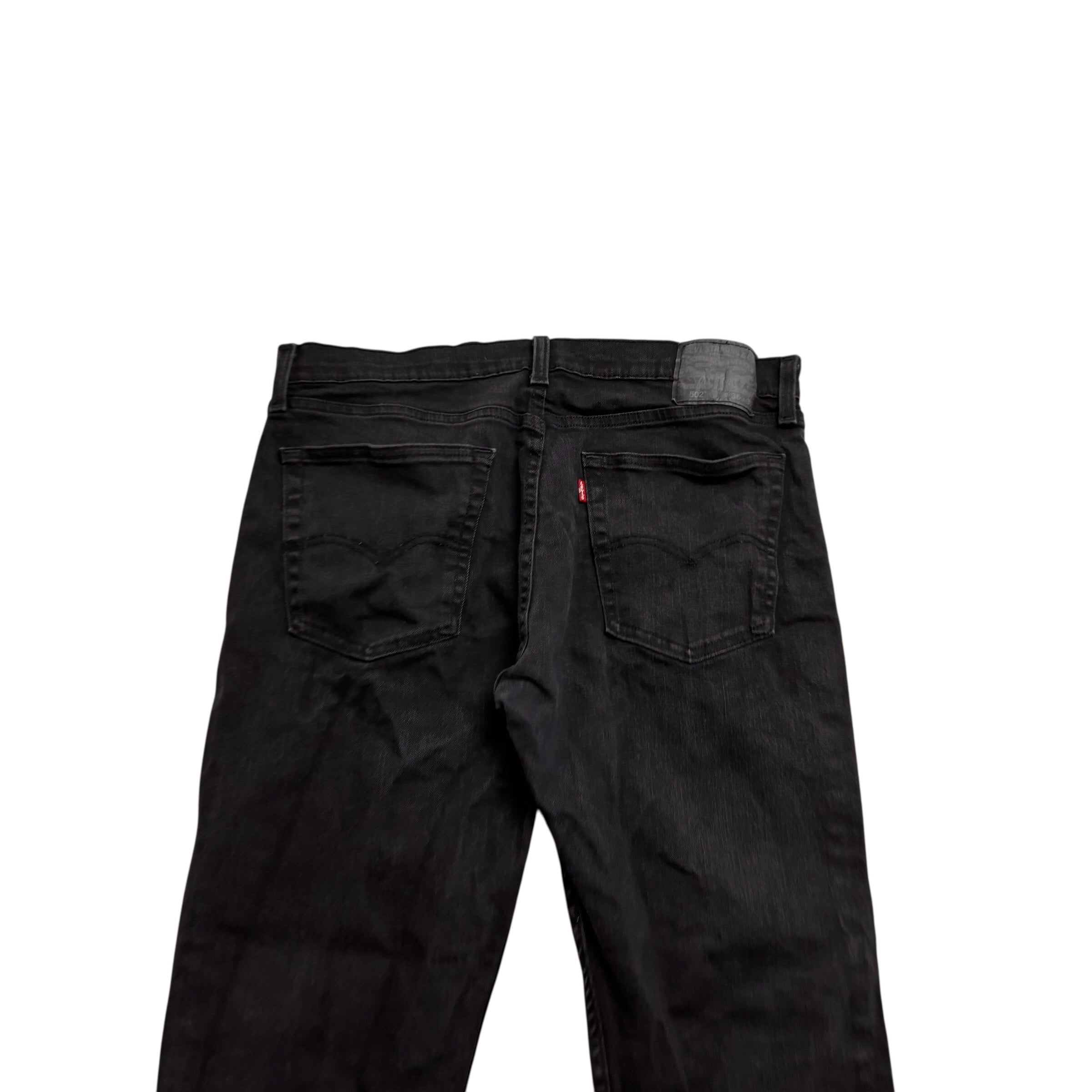 Levis 502 Jeans W36 L29 Mens Black Regular Tapered Fit Stretch Denim (E)