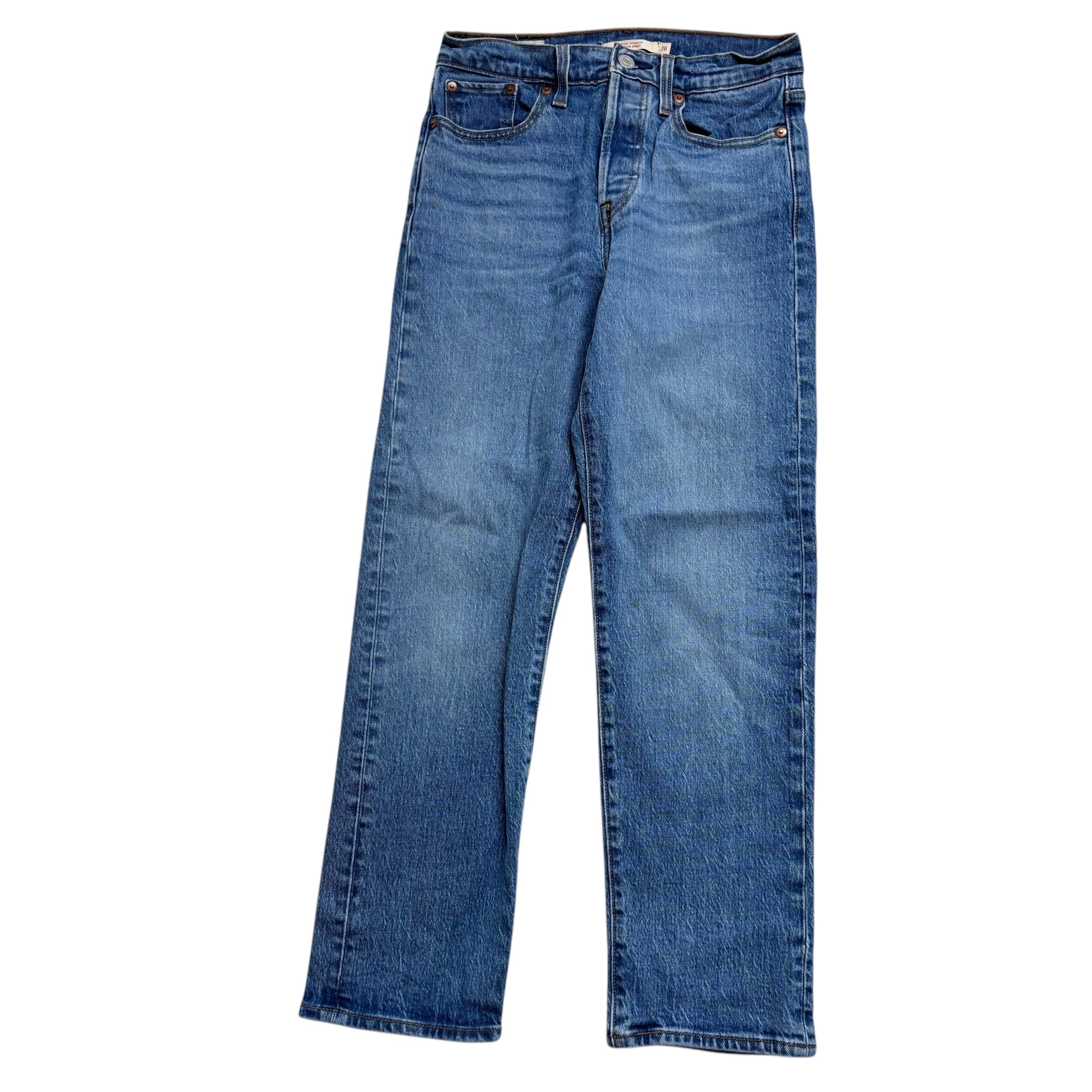 Levis Jeans W26 L26 Womens Mid Blue Wedgie Straight Stretch Vintage Denim