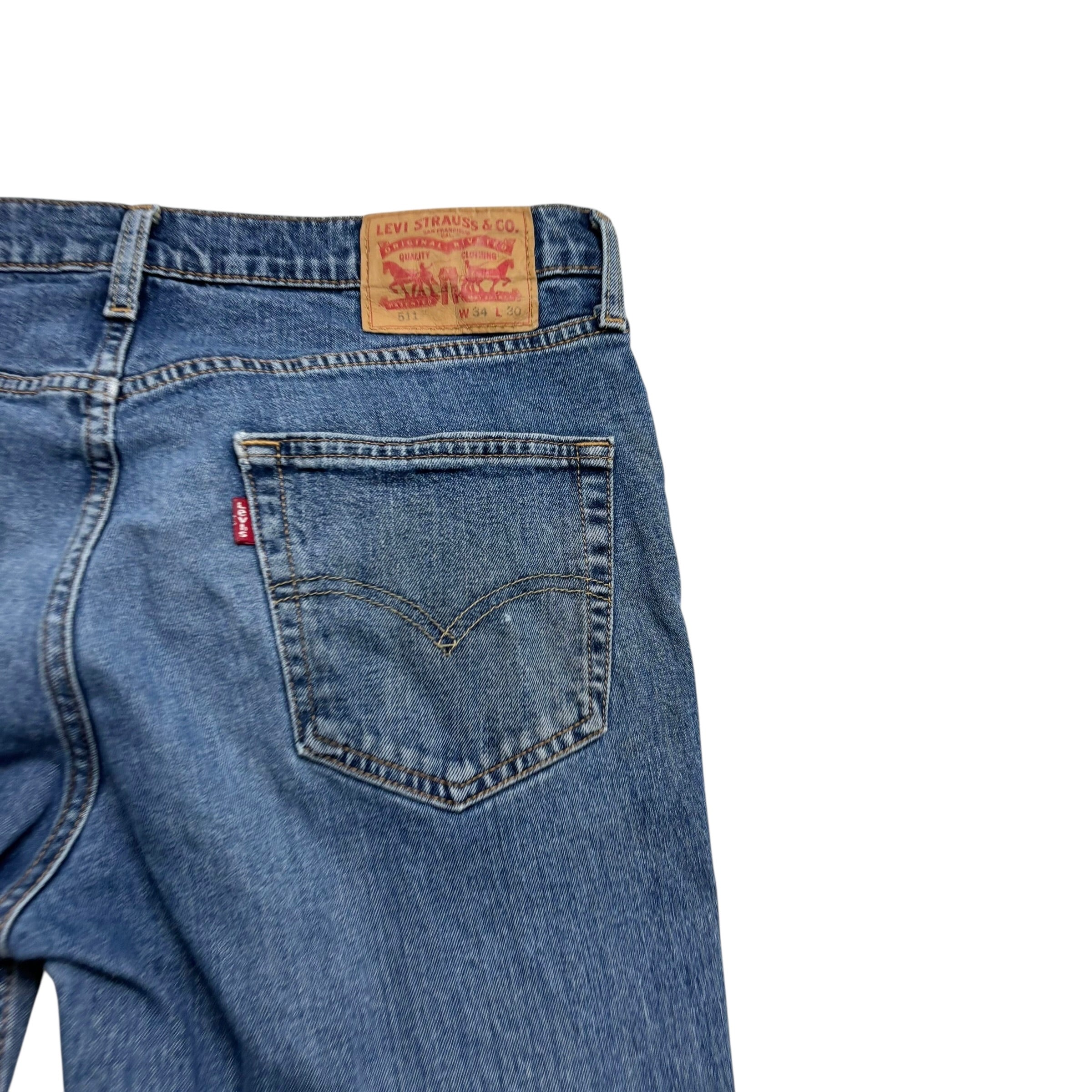 Levis 511 Jeans W34 L30 Mens Mid Blue Slim Fit Stretch Denim (F)