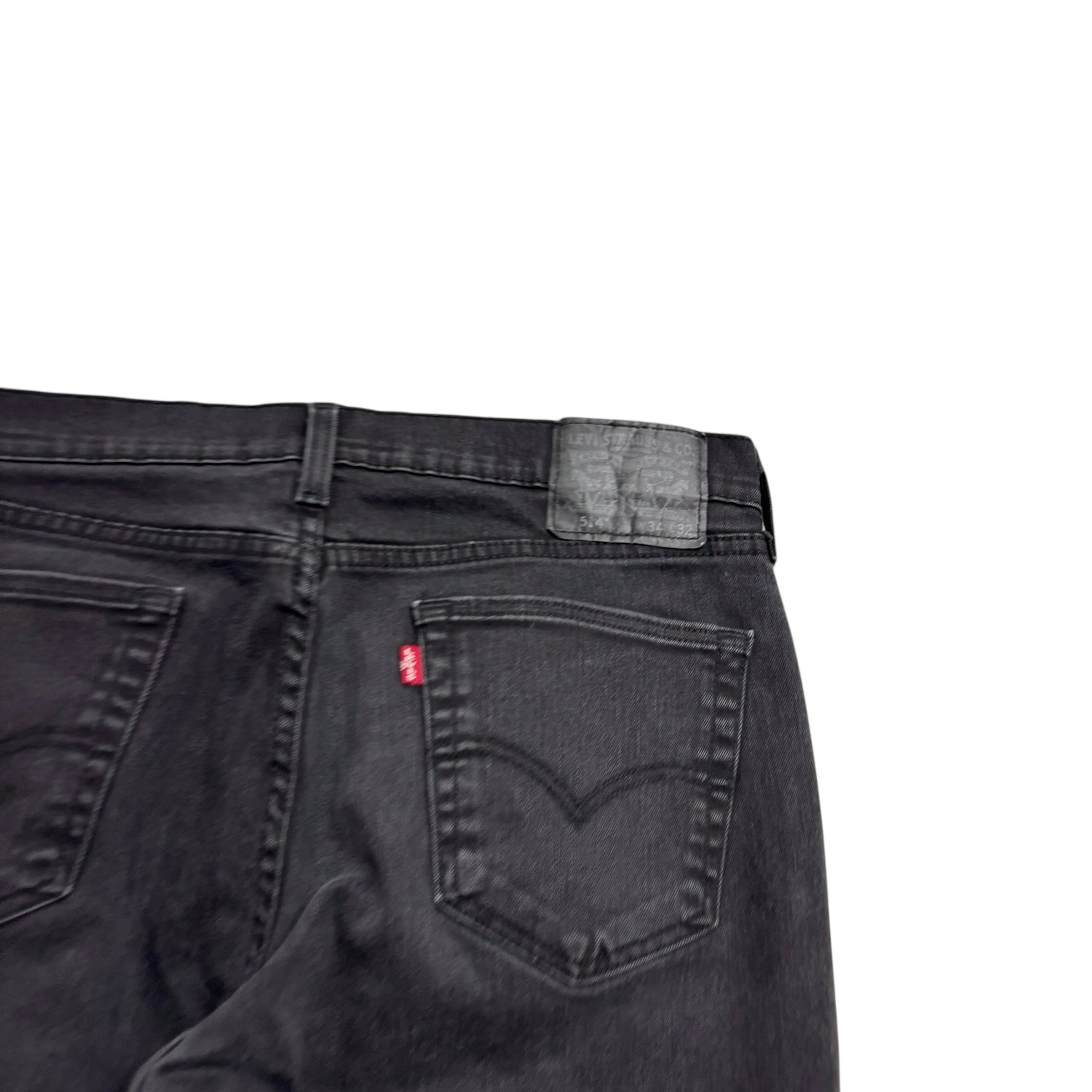 Levis 514 Jeans W34 L32 Mens Black Regular Straight Fit Stretch Denim (E)