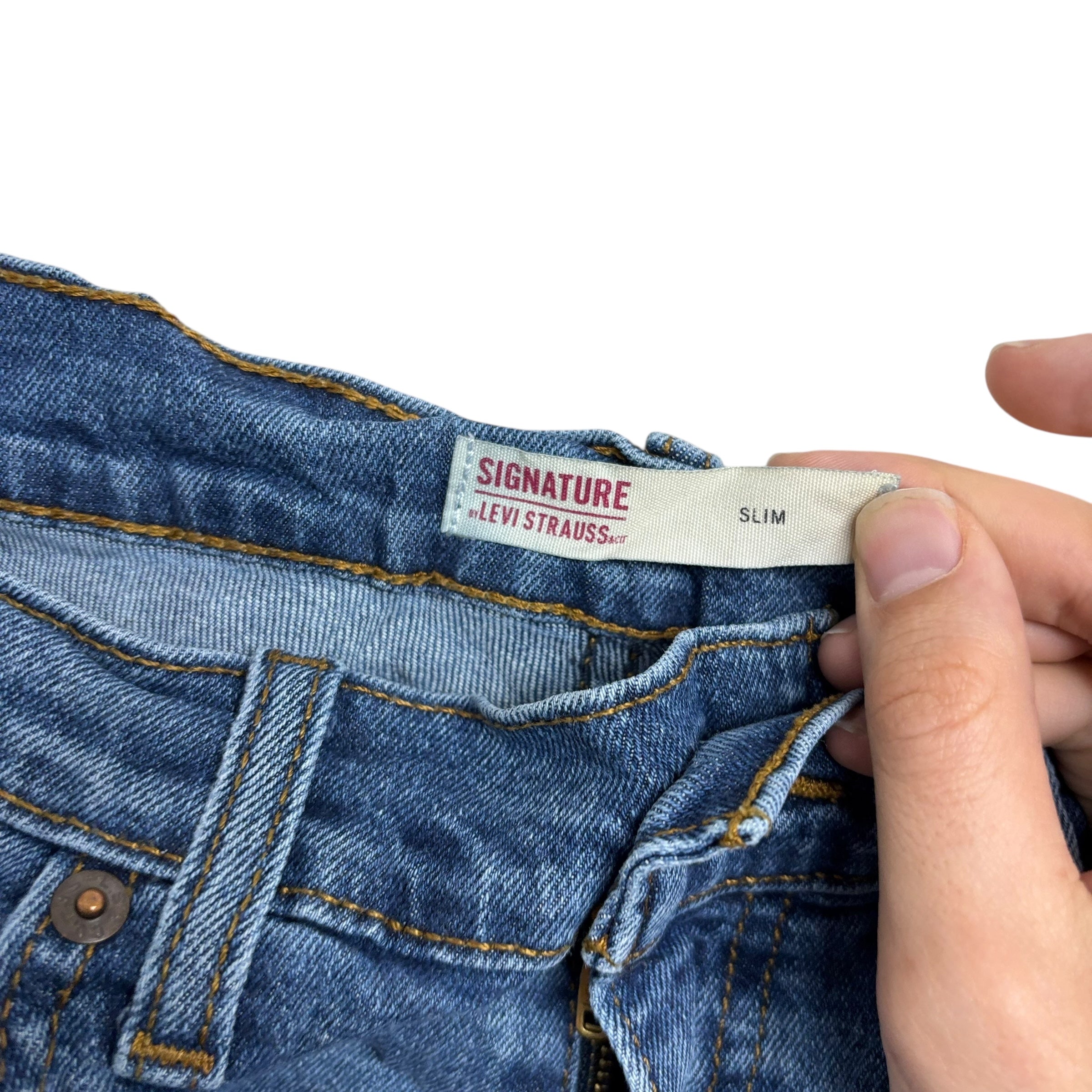 Levis Signature Jeans W32 L30 Mens Mid Blue Slim Fit Stretch Denim (E)