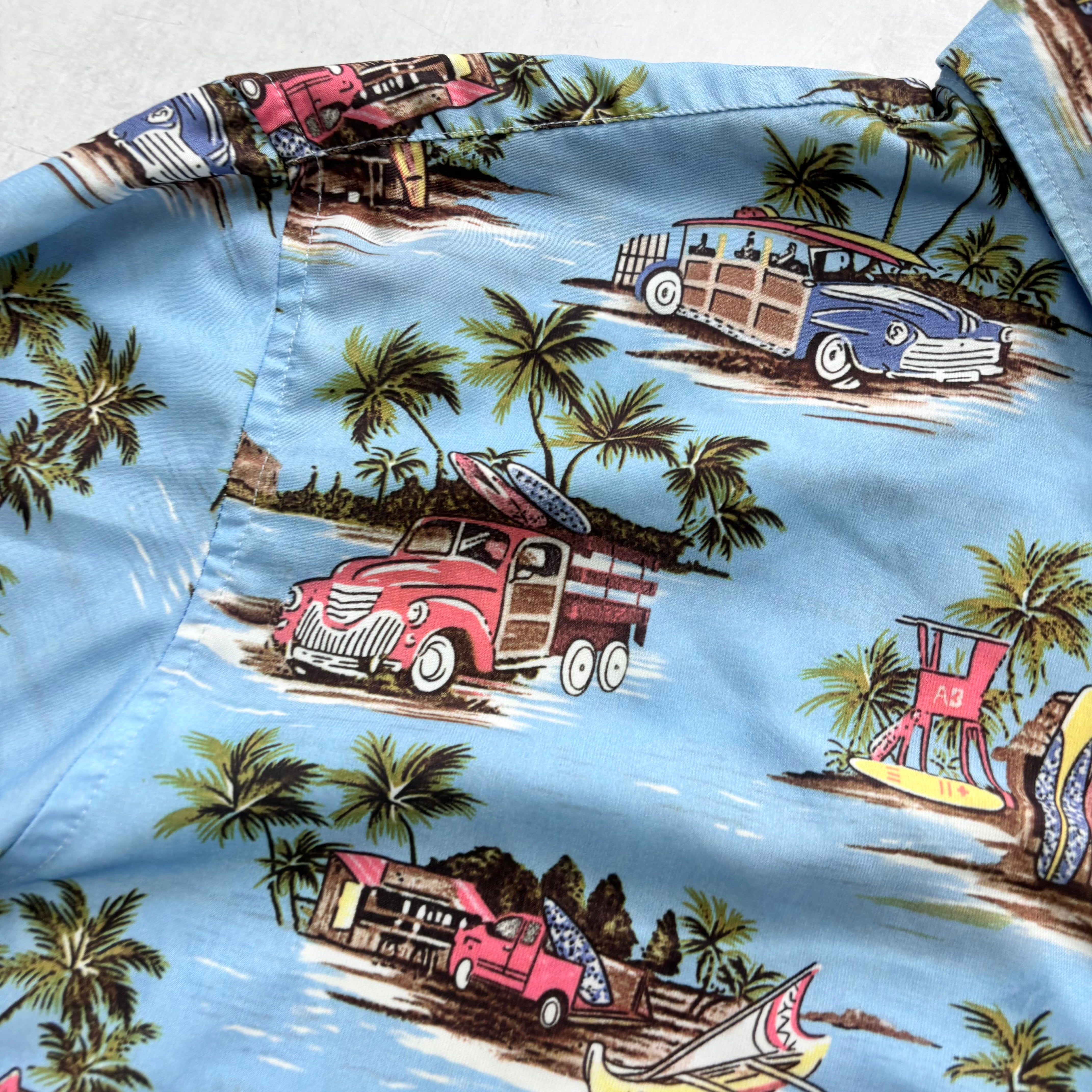 Hawaiian Shirt Mens XXL Blue Floral Aloha Short Sleeve Polyester (E)