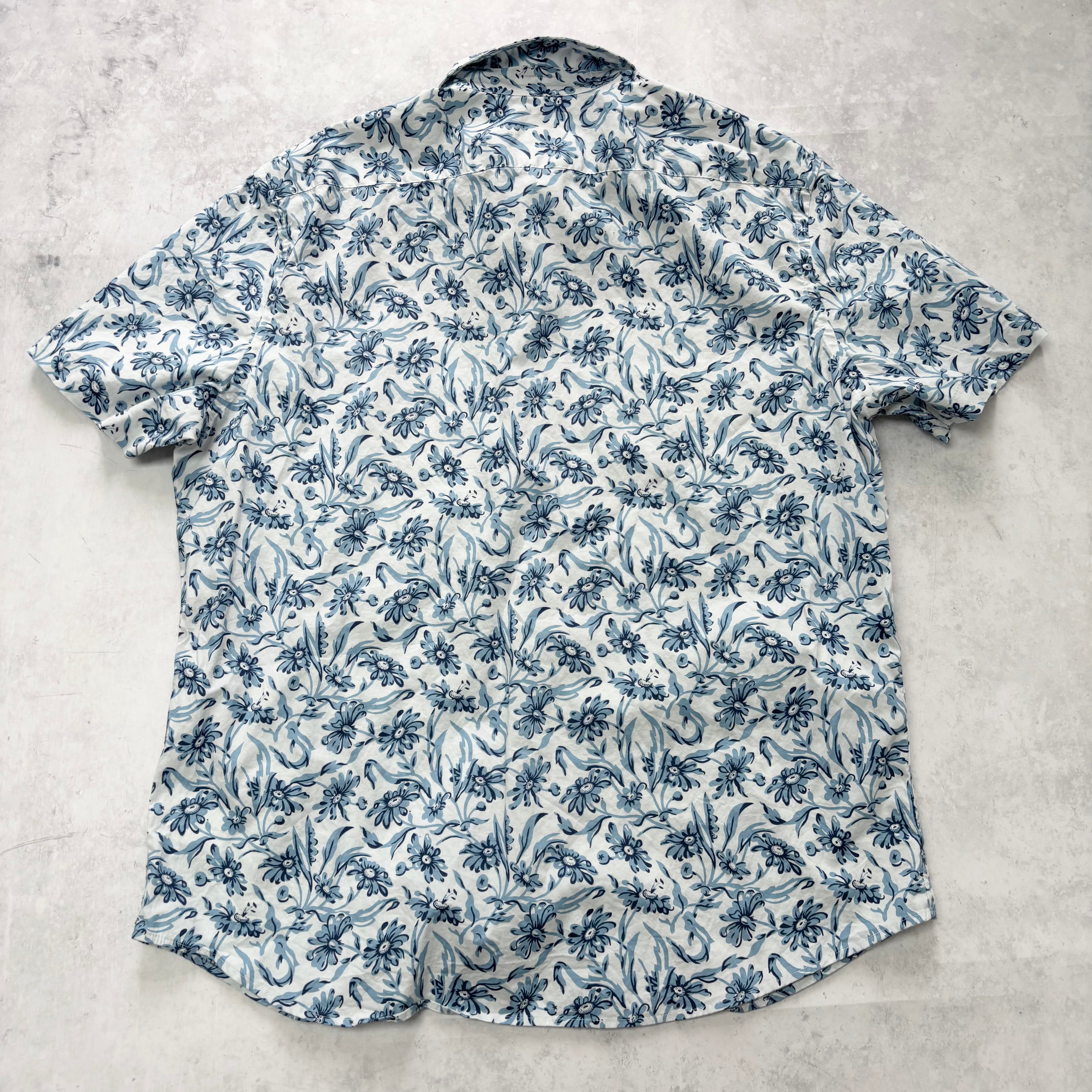 Hawaiian Shirt Mens Large Blue Floral Aloha Short Sleeve Cotton Regular Fit (E)