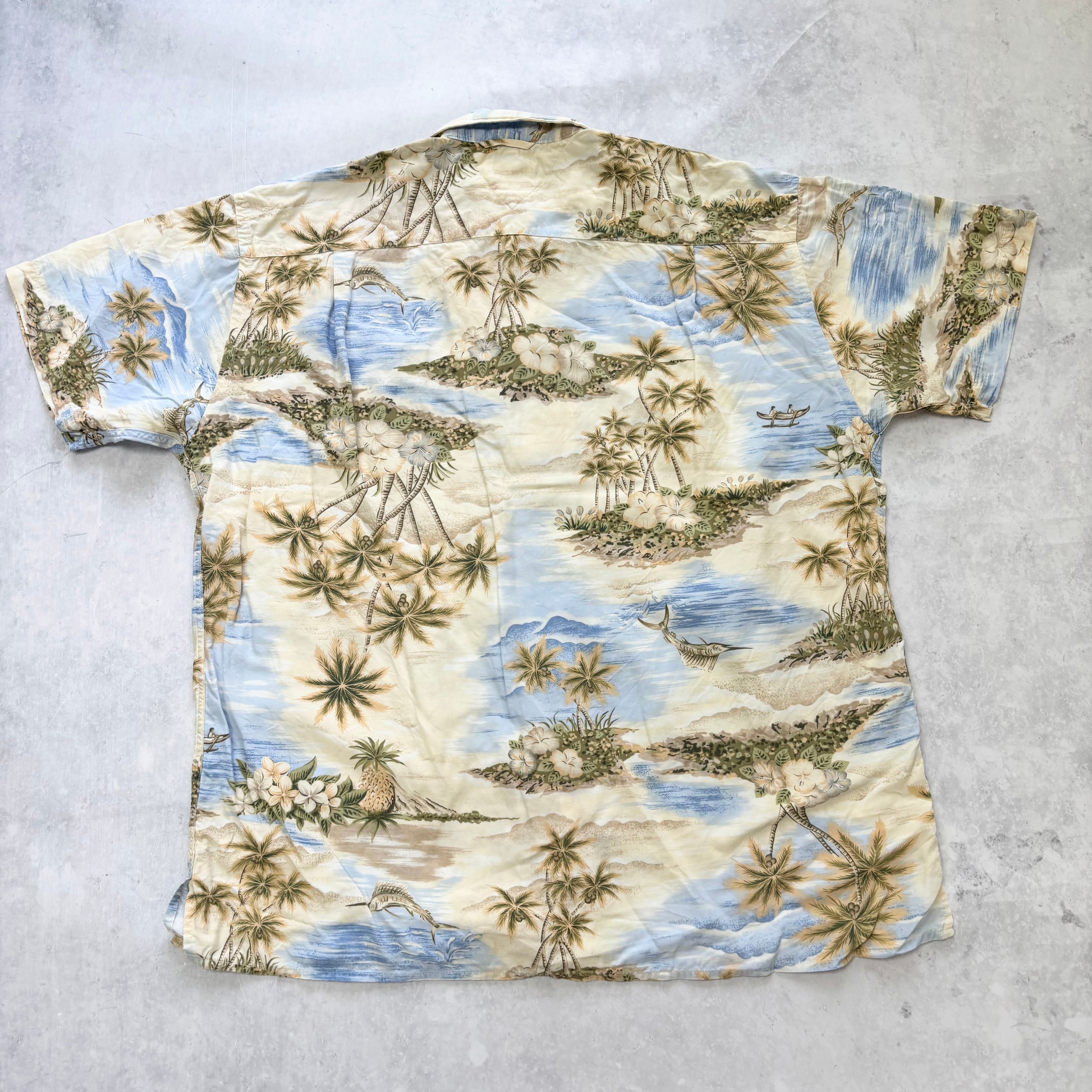 Vintage Tommy Hilfiger Hawaiian Shirt Mens Large Beige Aloha Rayon 90s (E)
