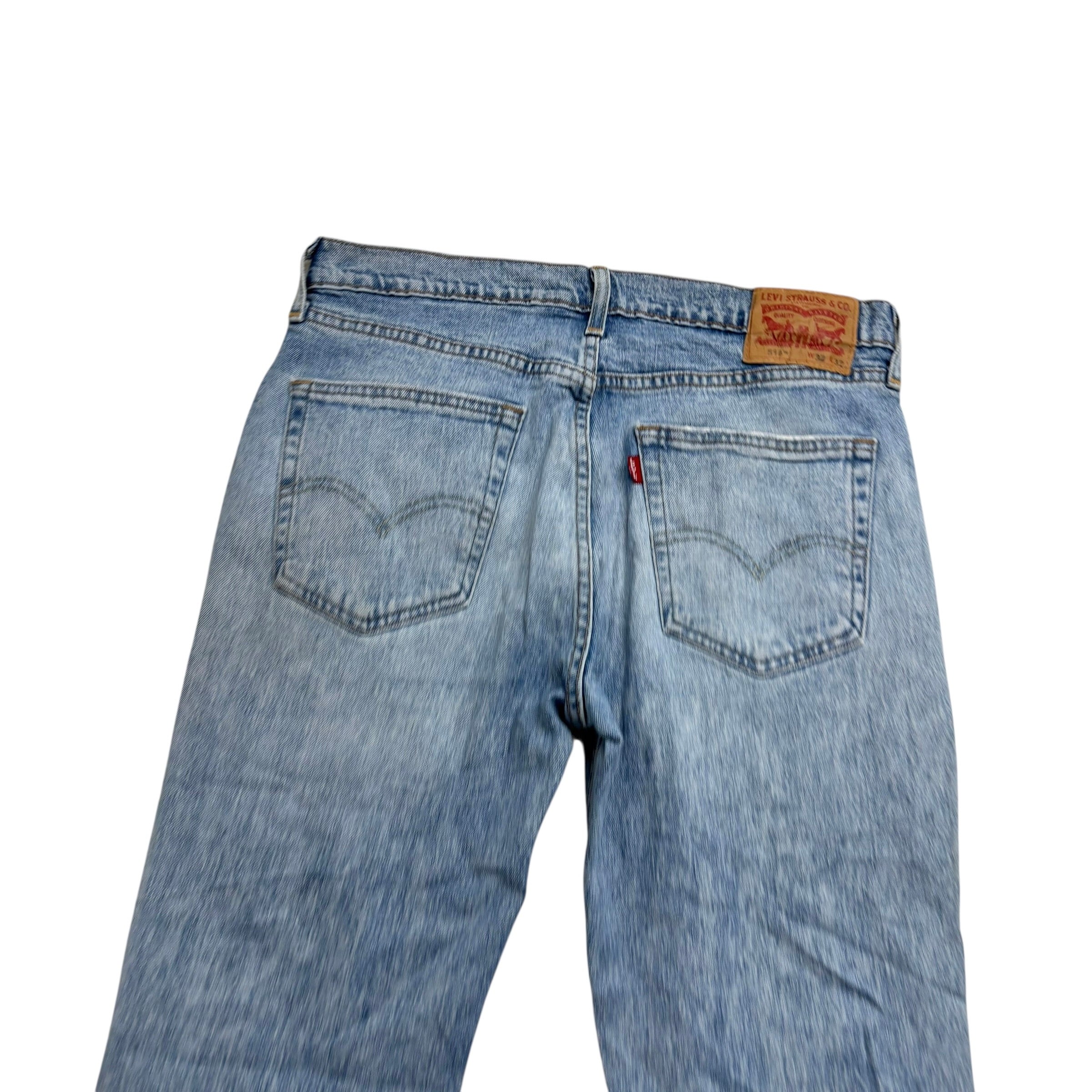 Levis 514 Jeans W32 L32 Mens Light Blue Regular Straight Fit Stretch Distressed