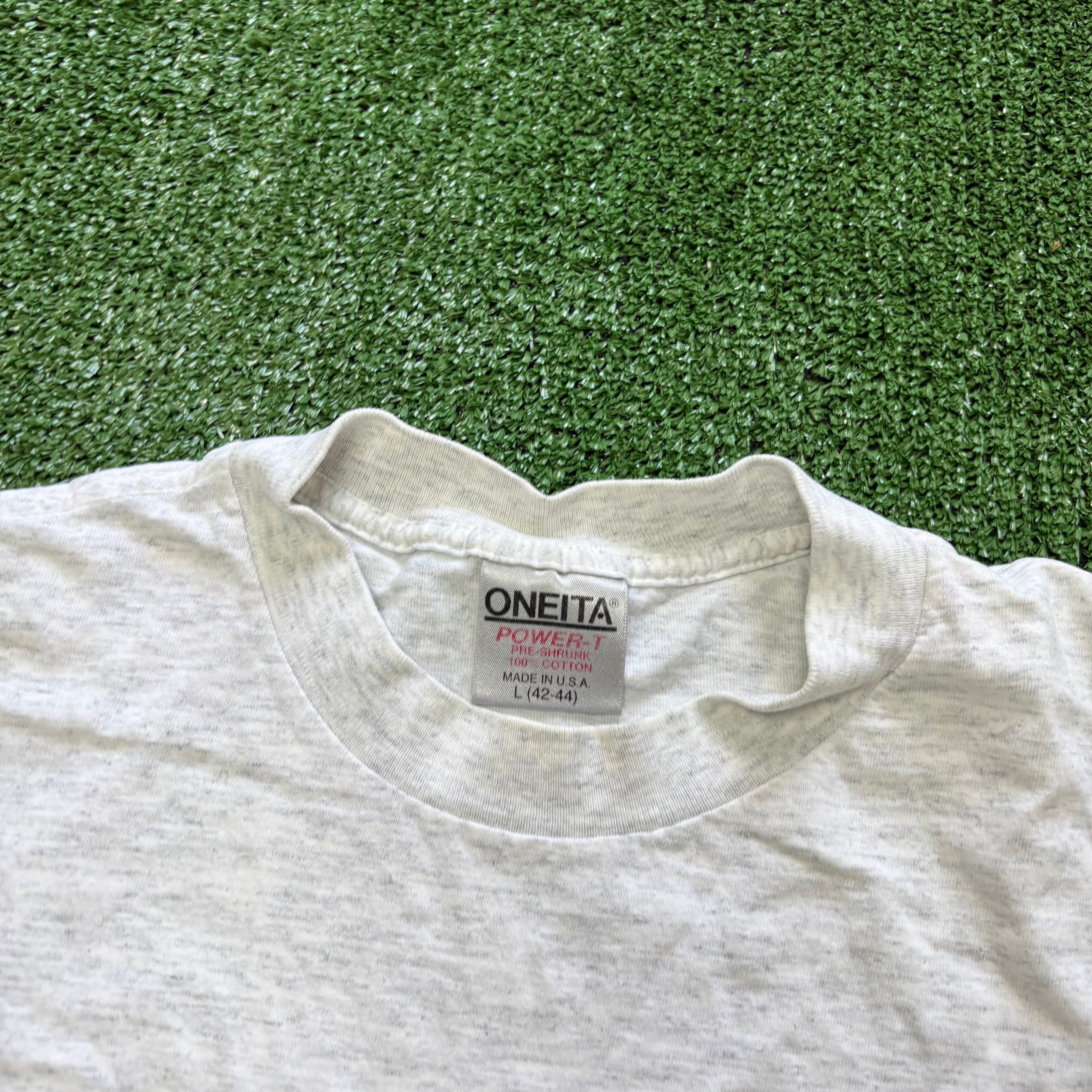 Vintage T Shirt Mens Large Grey Single Stitch Graphic Print 90s Cycling