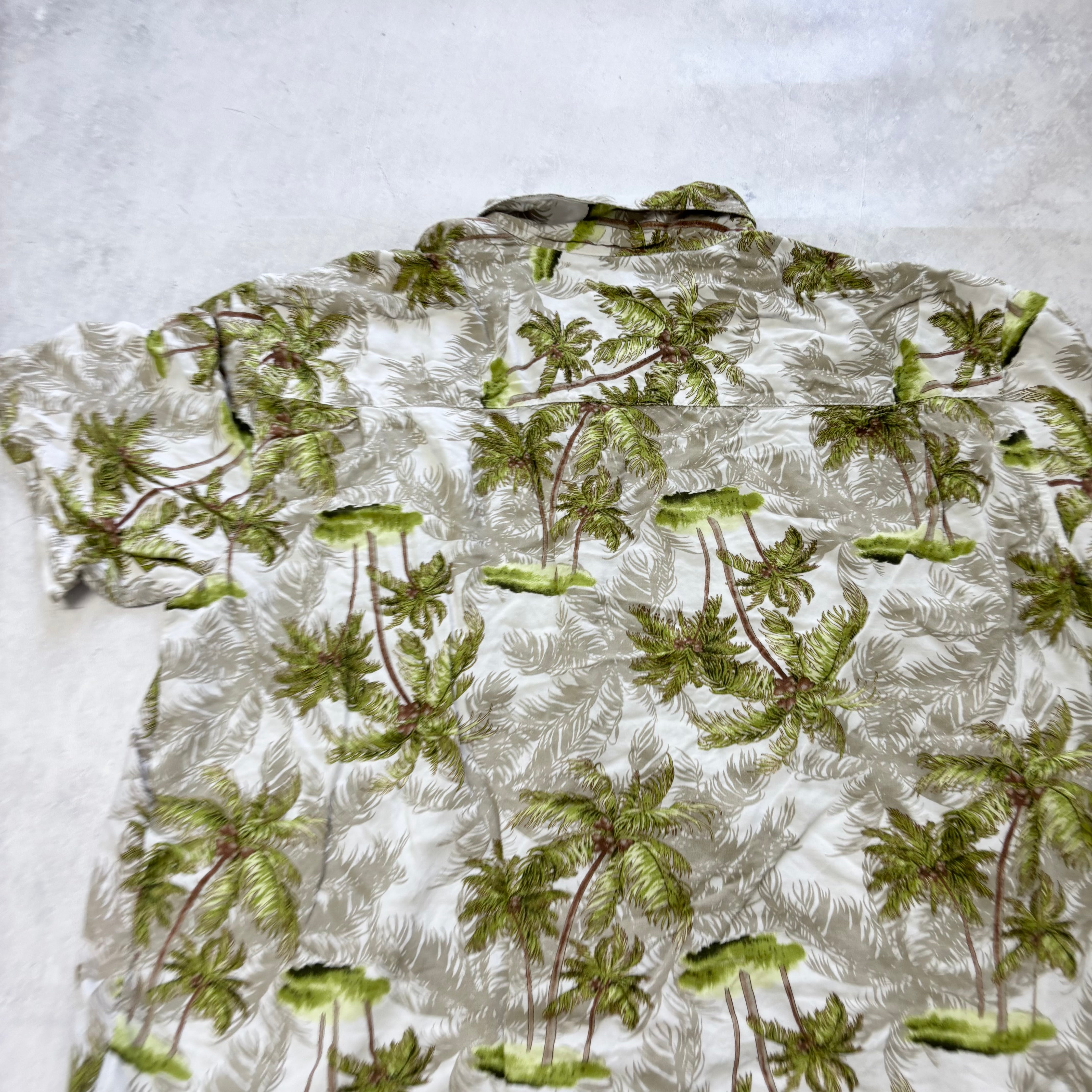 Vintage Hawaiian Shirt Mens Large Green Floral Aloha Short Sleeve Rayon (E)