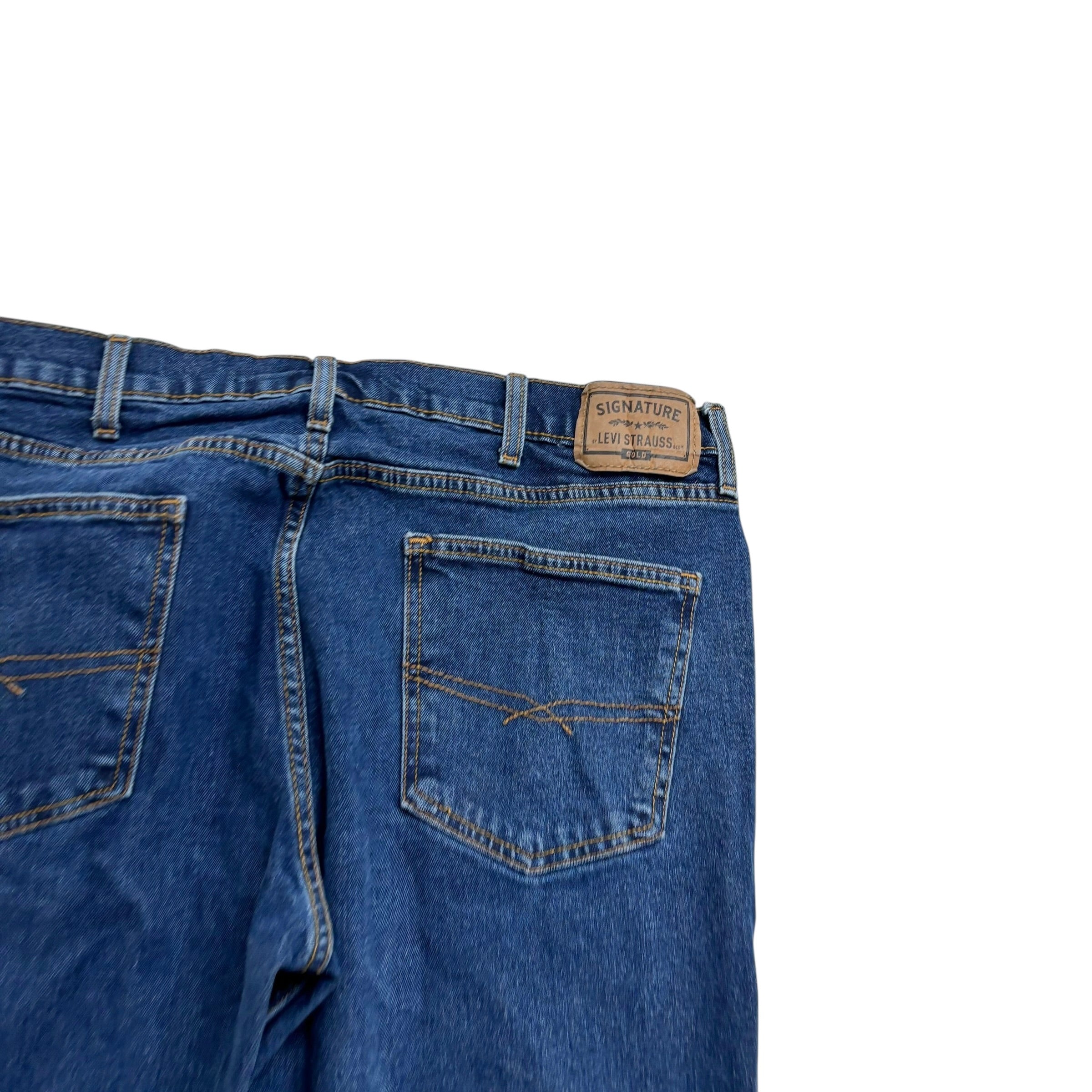 Levis Signature Jeans W38 L34 Mens Dark Blue Relaxed Straight Stretch Denim (E)