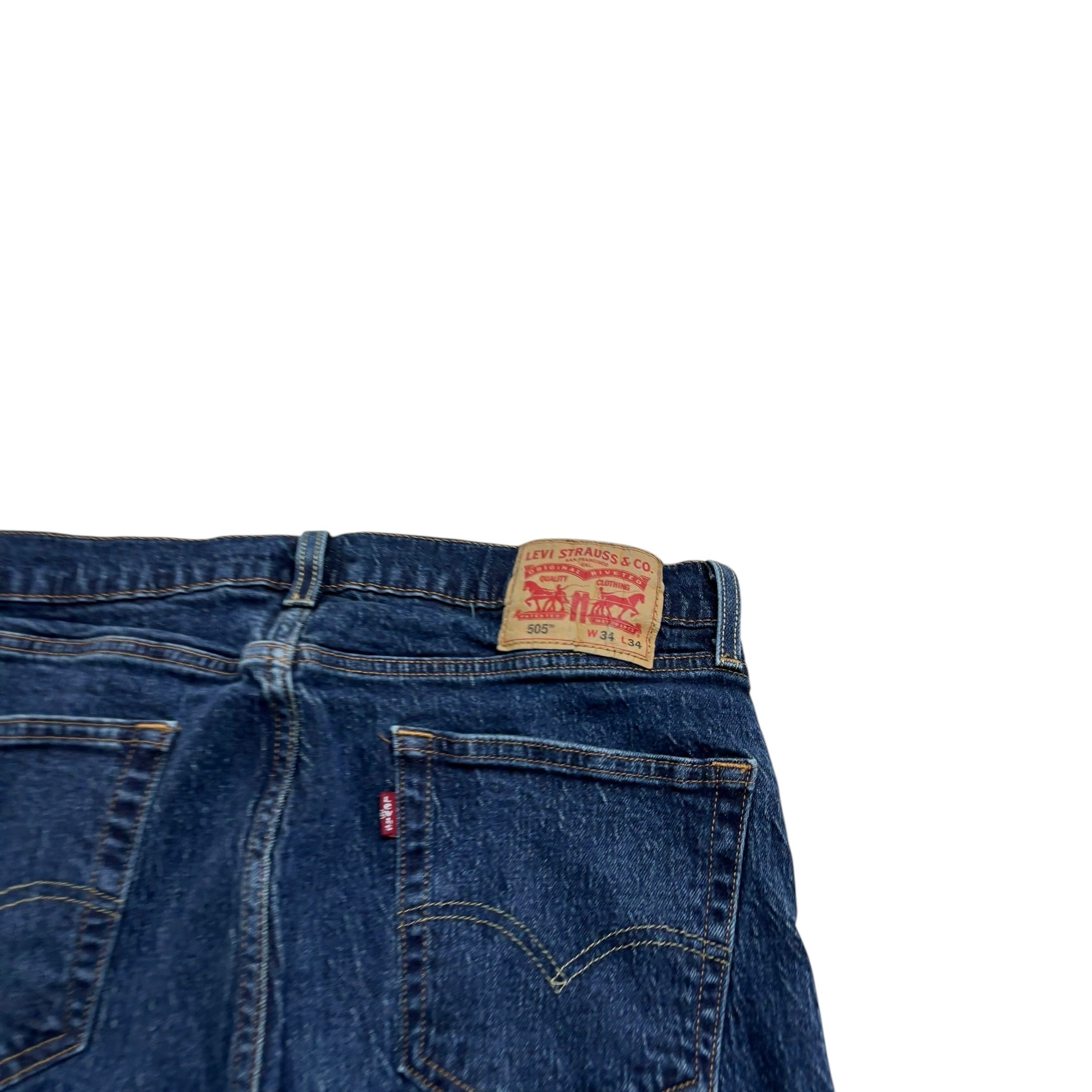 Levis 505 Jeans W34 L34 Mens Dark Blue Regular Straight Fit Stretch Denim (E)