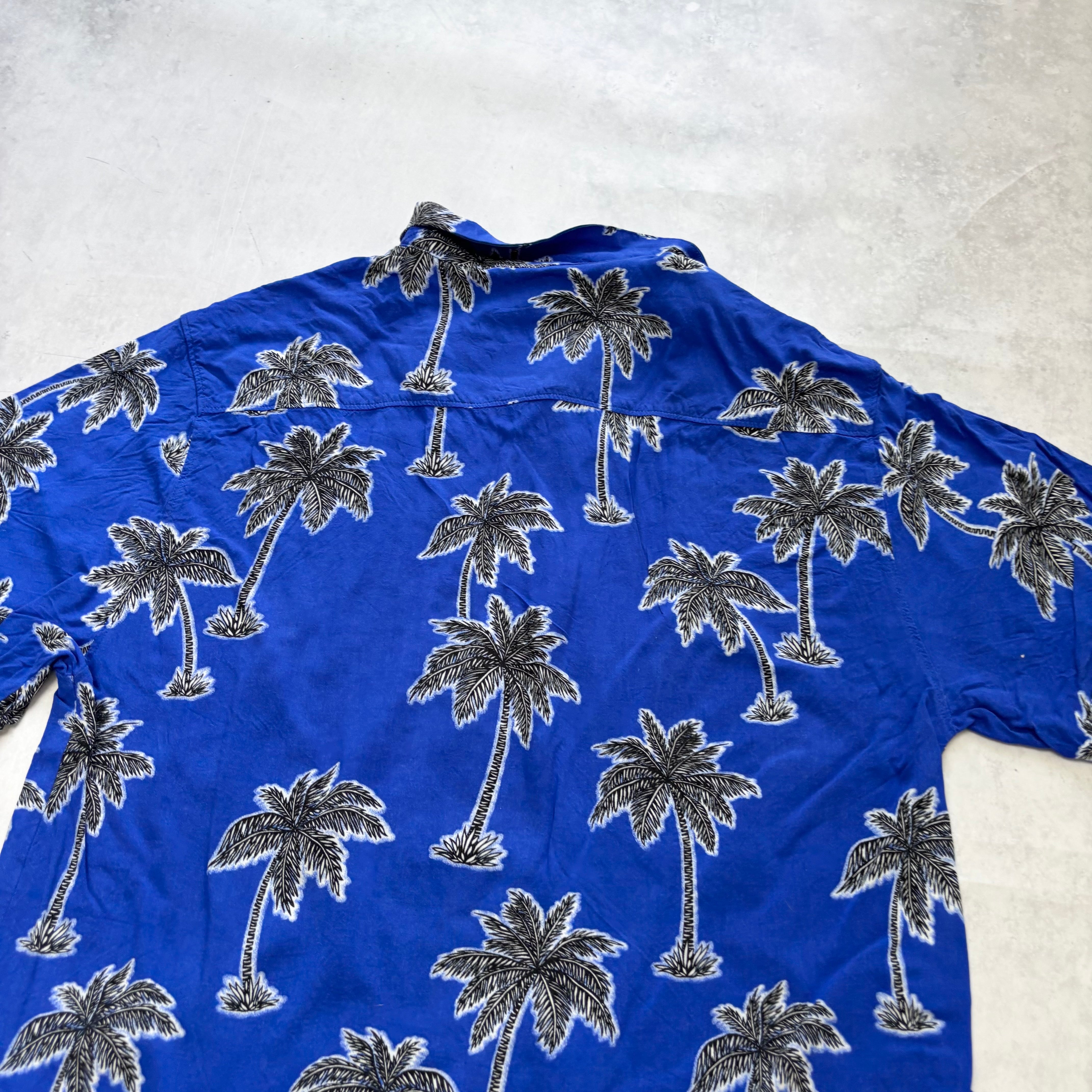 Hawaiian Shirt Mens Medium Blue Floral Aloha Short Sleeve Rayon (E)