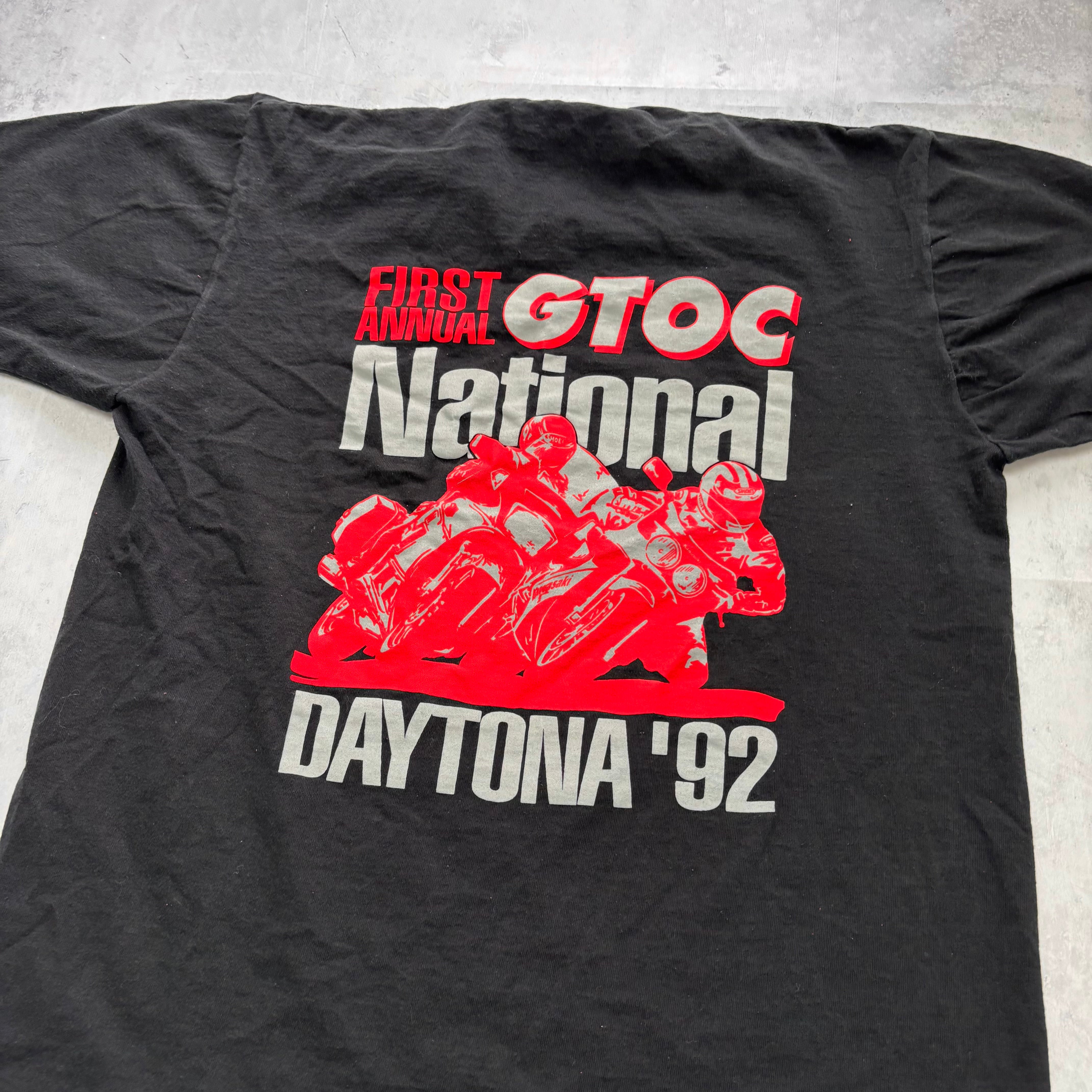 Vintage T Shirt Mens Large Black Single Stitch Graphic Print 90s Racing Daytona (E)