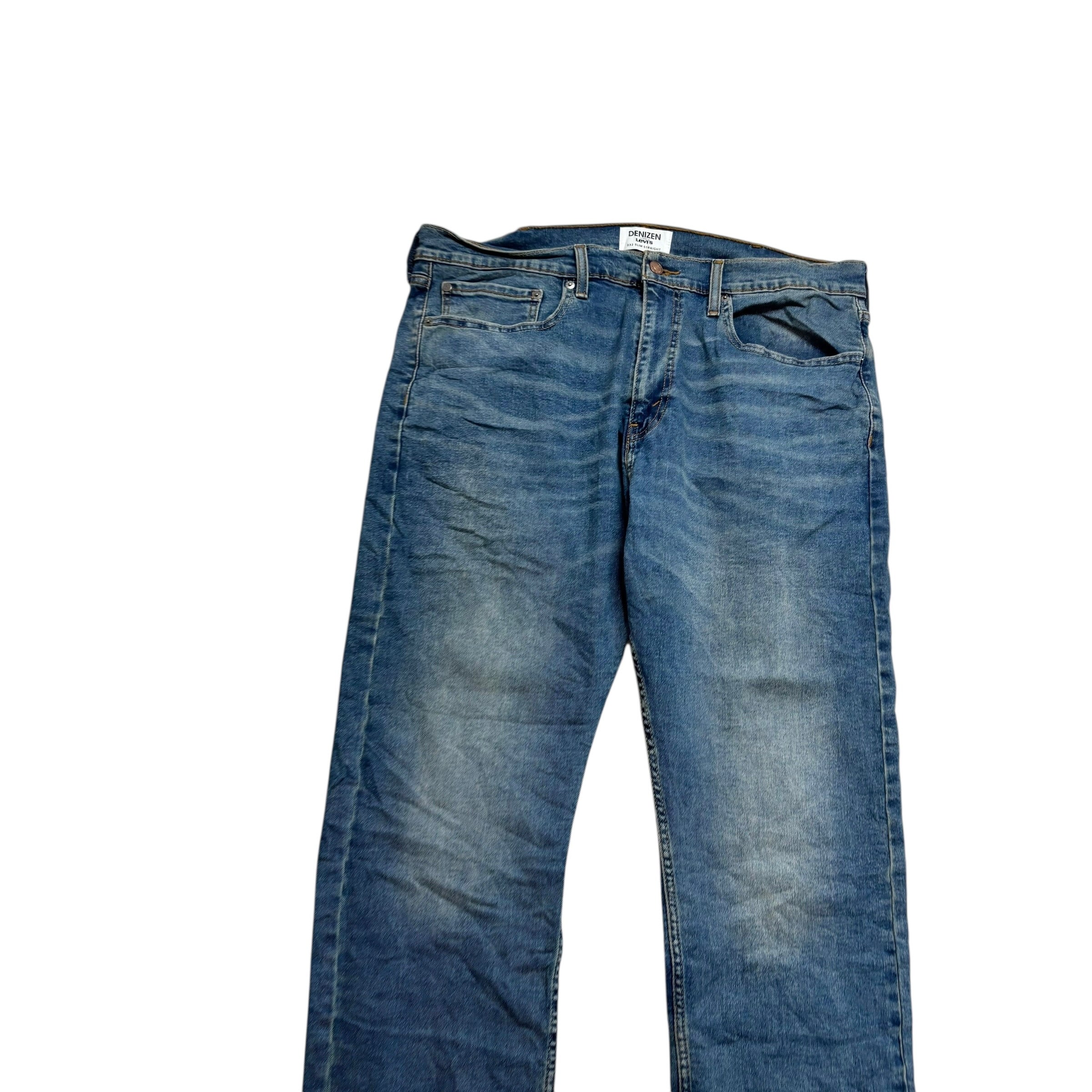 Levis Denizen Jeans W38 L30 Mens Mid Blue Slim Straight Fit Stretch Denim (E)